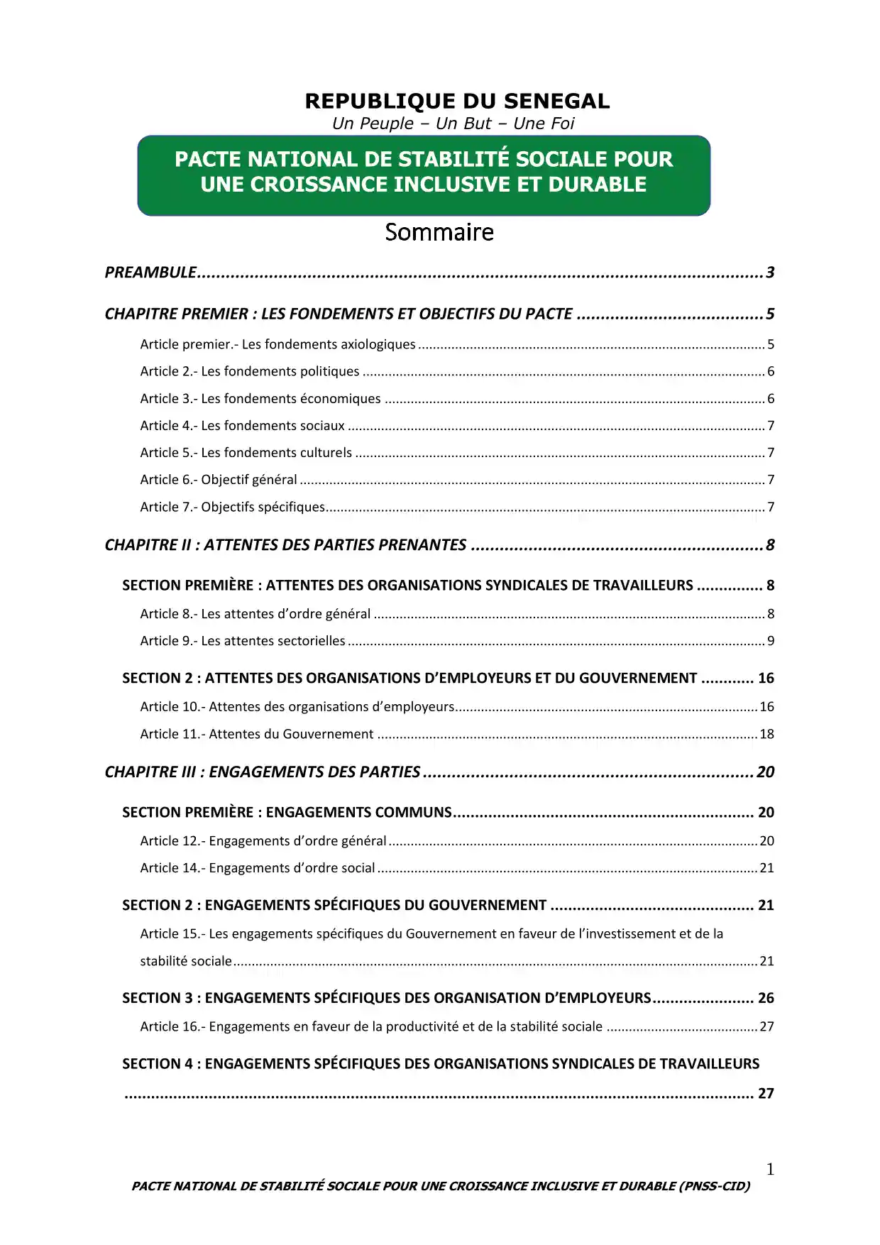 Pacte national de stabilité Sociale 01 Mai 2025