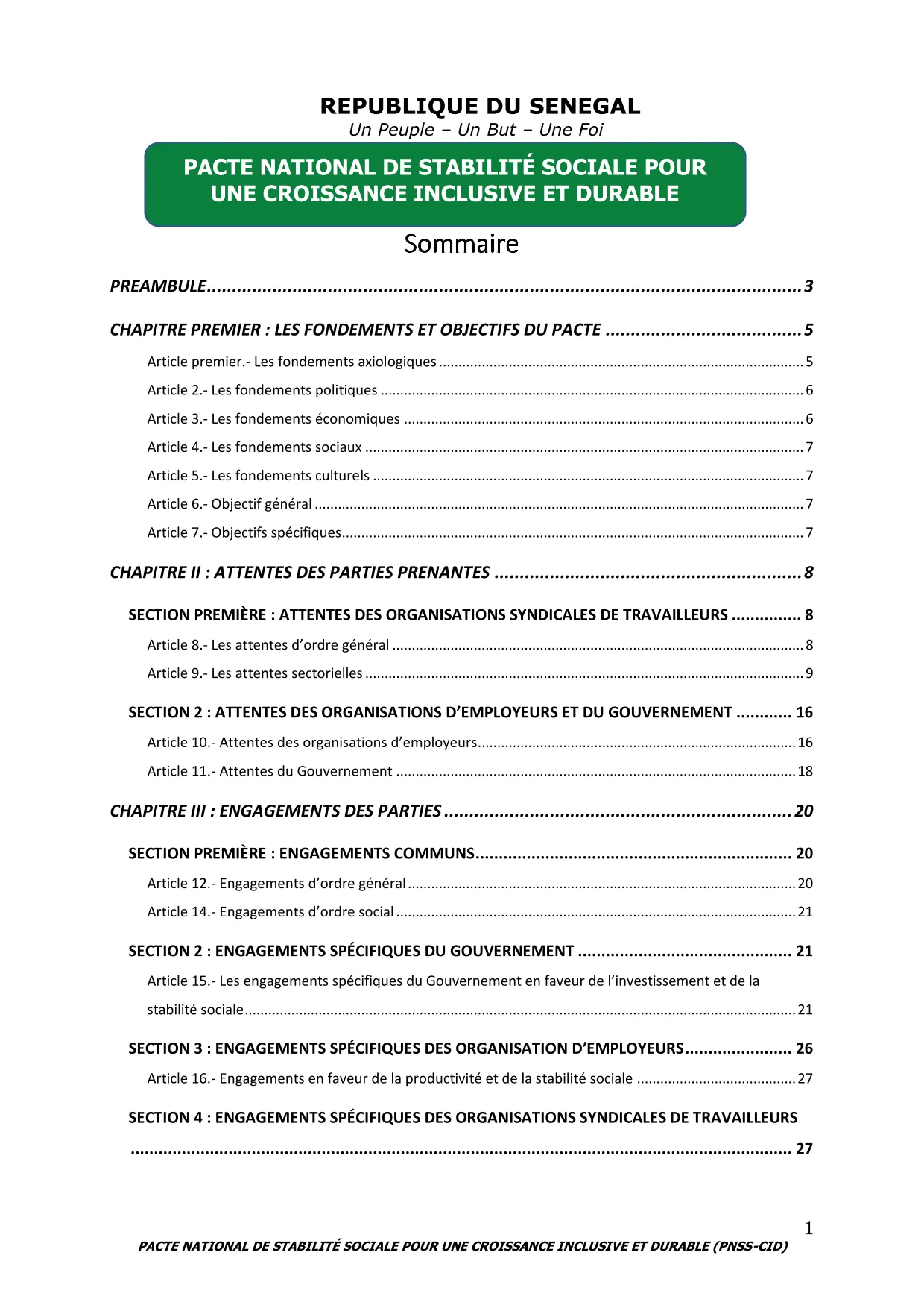 Pacte national de stabilité Sociale 01 Mai 2025