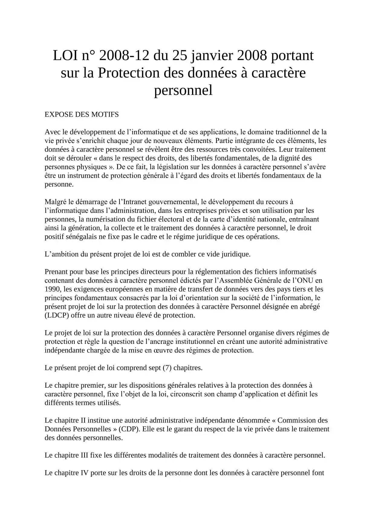 Loi sur la Protection des données à caractère personnel