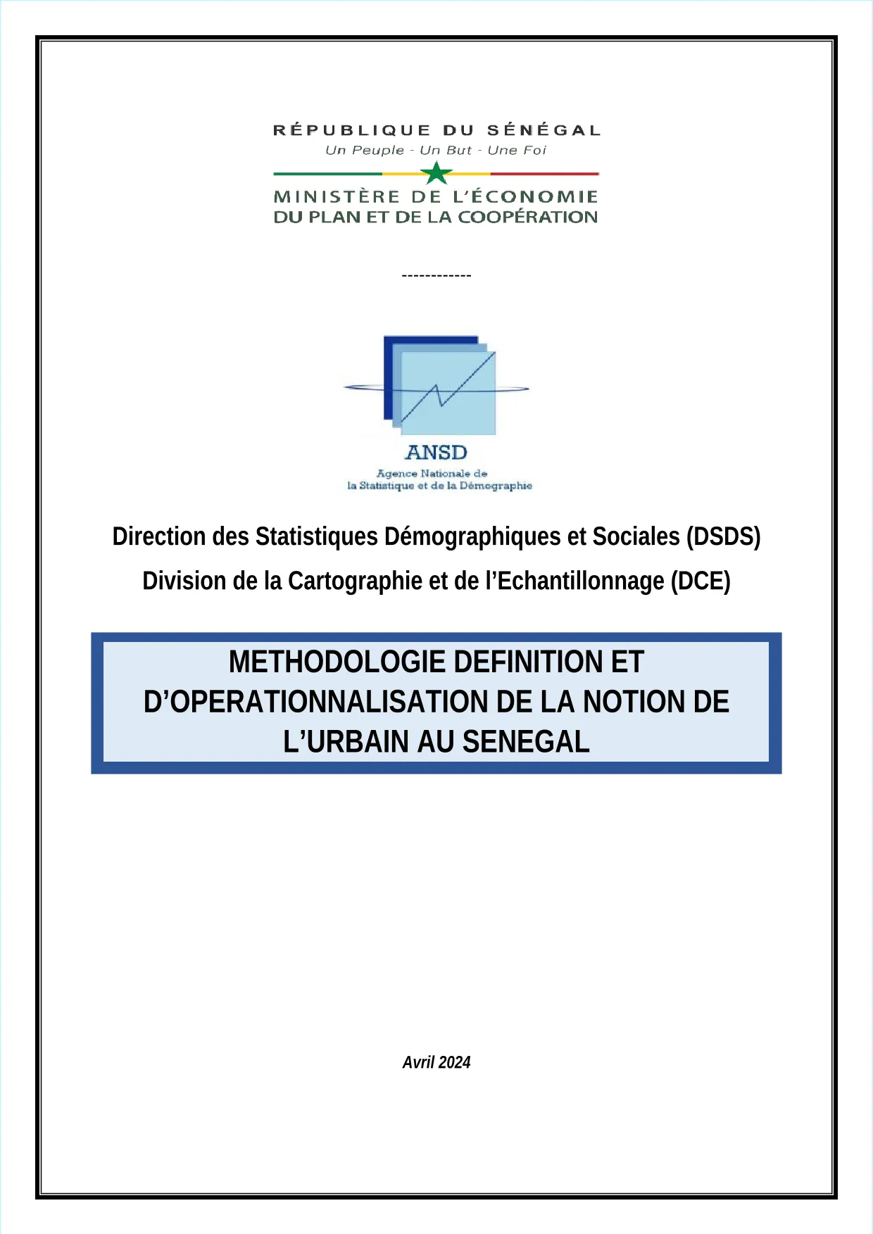 Méthodologie de définition et d’opérationnalisation de la notion de l’urbain au Sénégal – ANSD