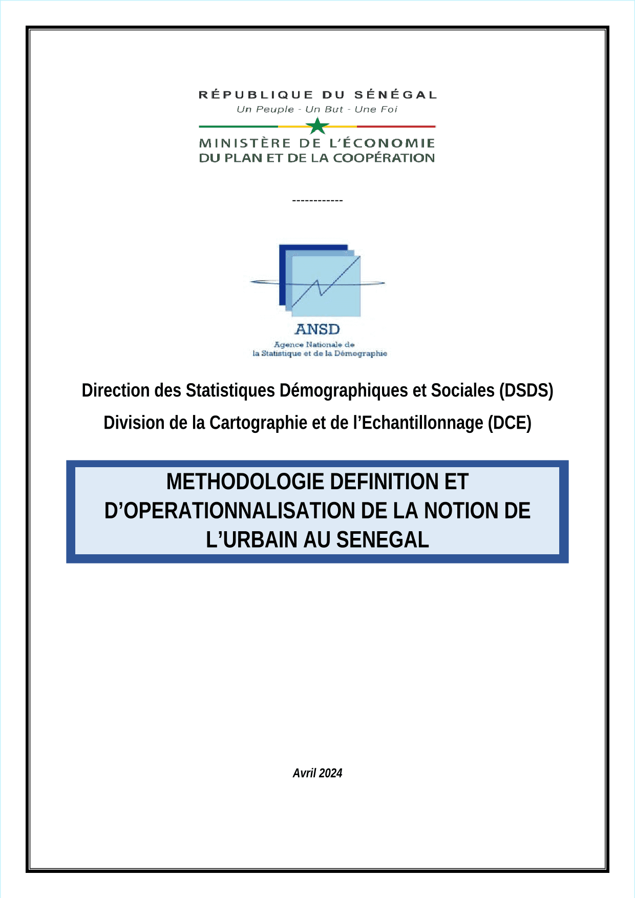 Méthodologie de définition et d’opérationnalisation de la notion de l’urbain au Sénégal – ANSD