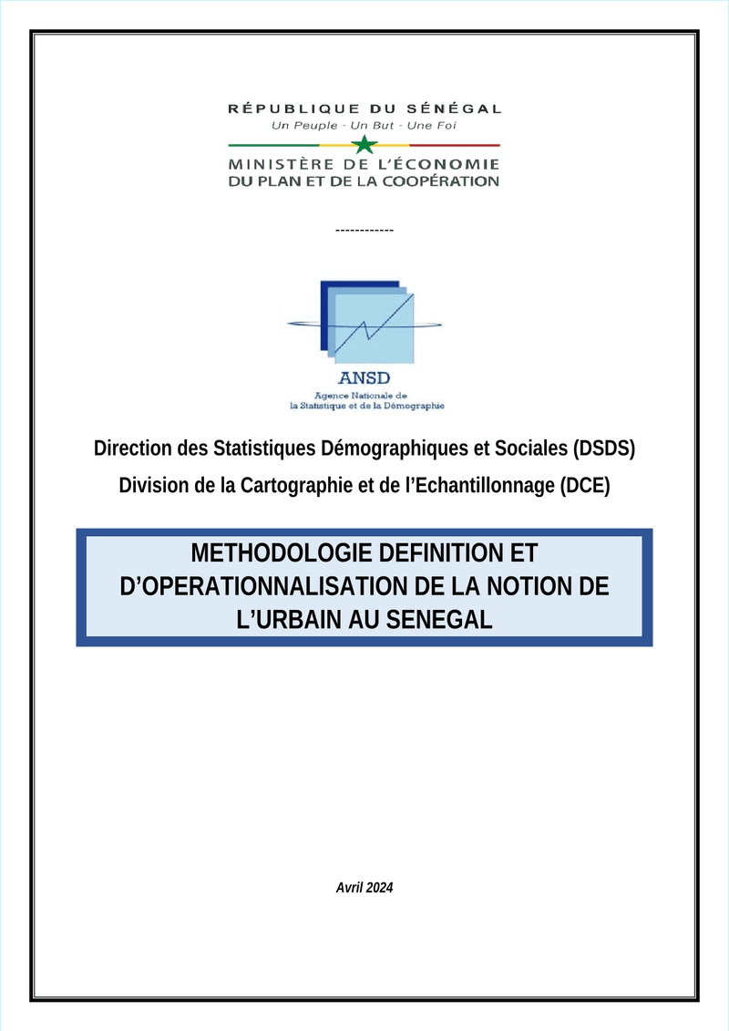 Méthodologie de définition et d’opérationnalisation de la notion de l’urbain au Sénégal – ANSD