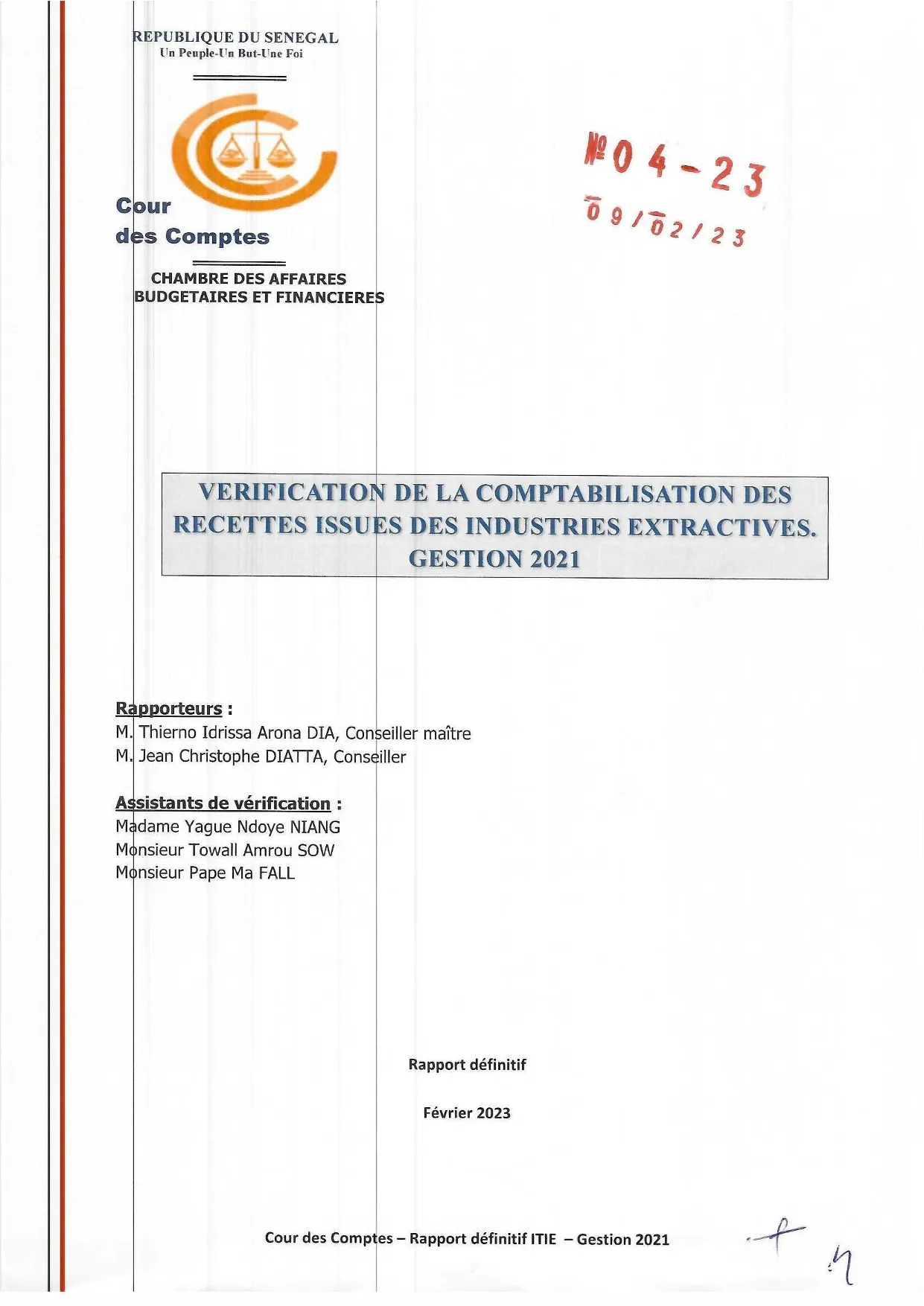 Cour des comptes Rapport ITIE 2021