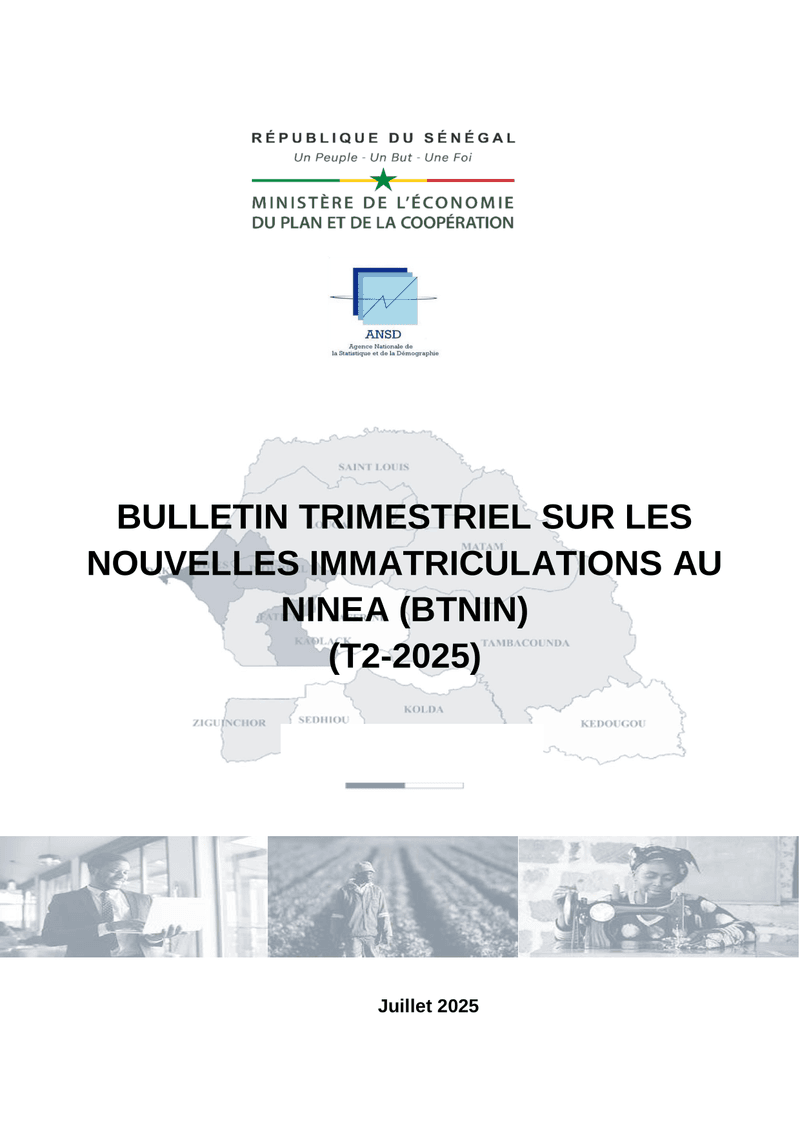 Bulletin trimestriel sur les nouvelles immatriculations au NINEA, T2 2025 – ANSD