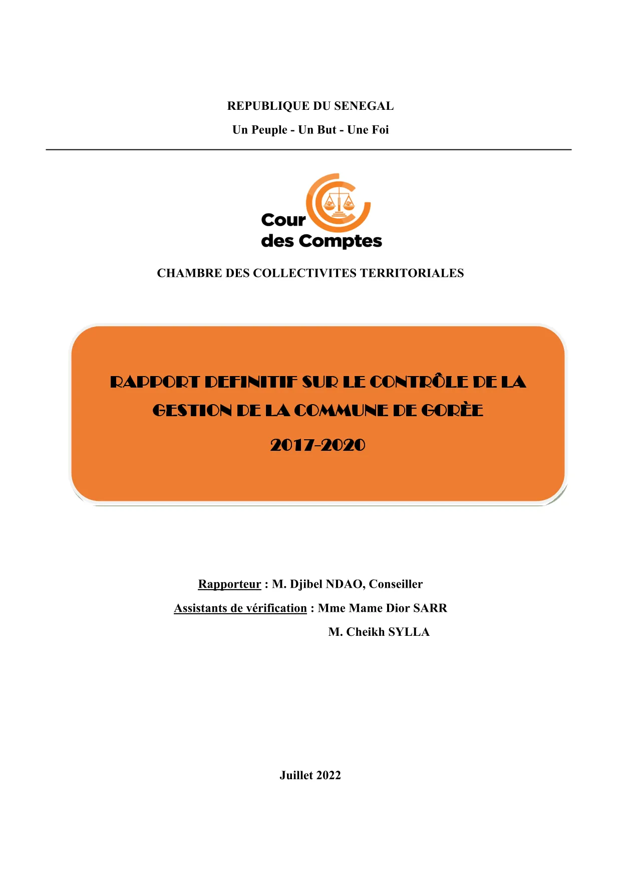 Cour des comptes Rapport contrôle commune de Gorée (2017-2020)