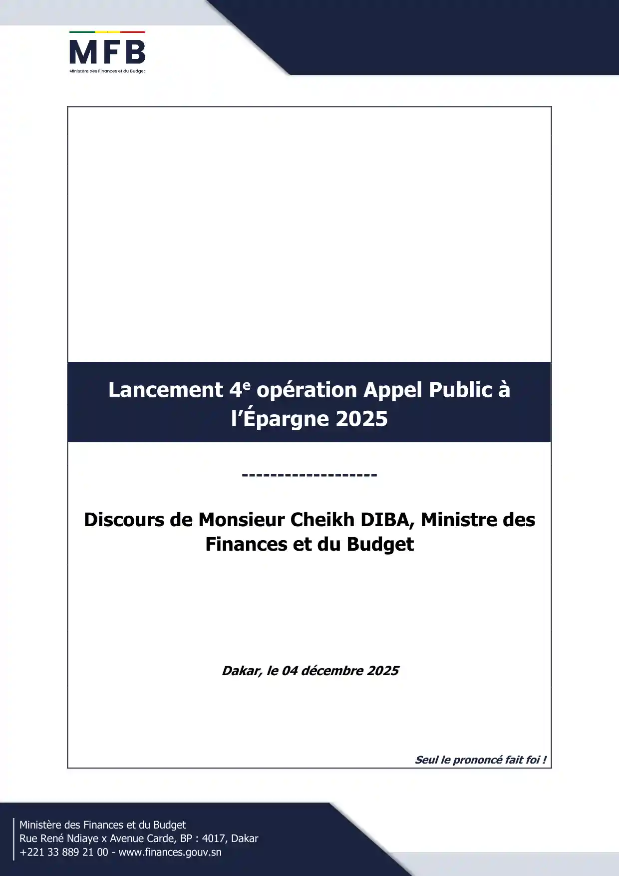 Lancement 4ᵉ opération Appel Public à l'Épargne 2025