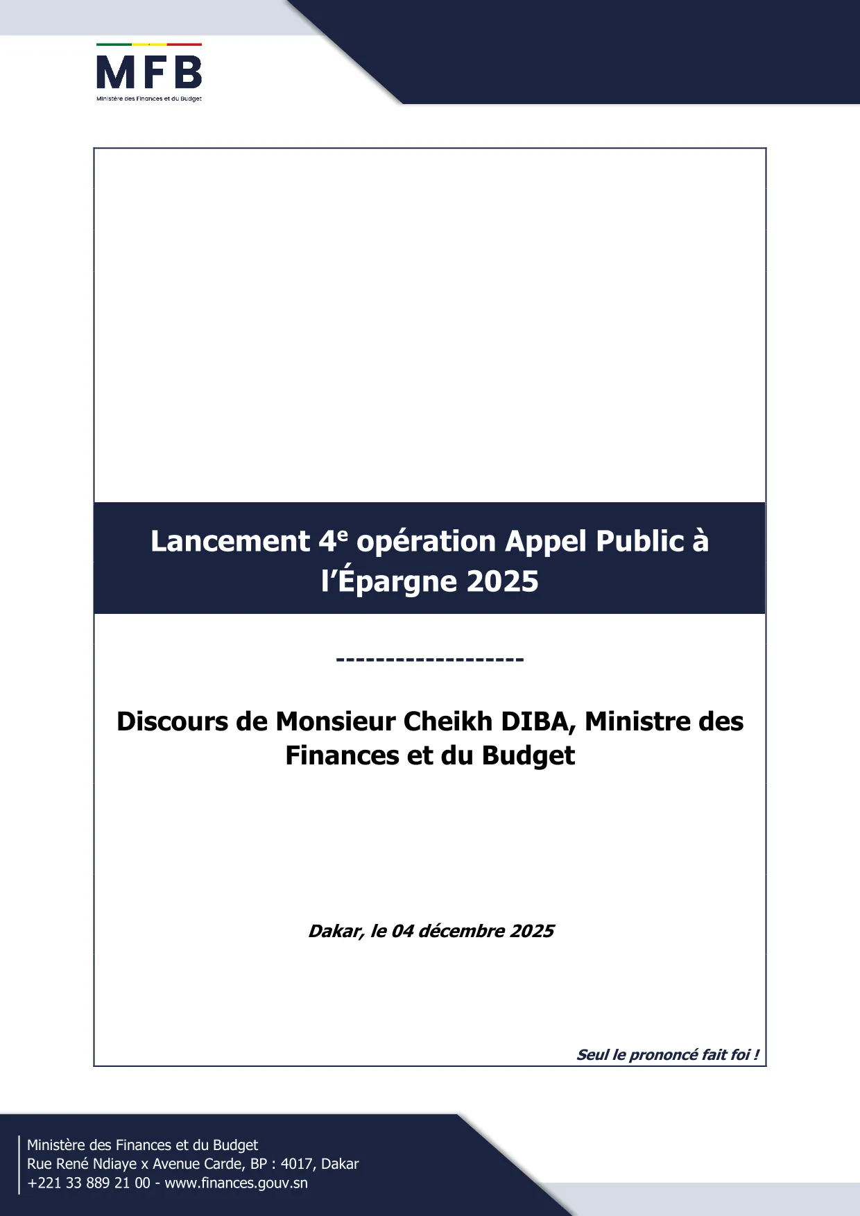 Lancement 4ᵉ opération Appel Public à l'Épargne 2025