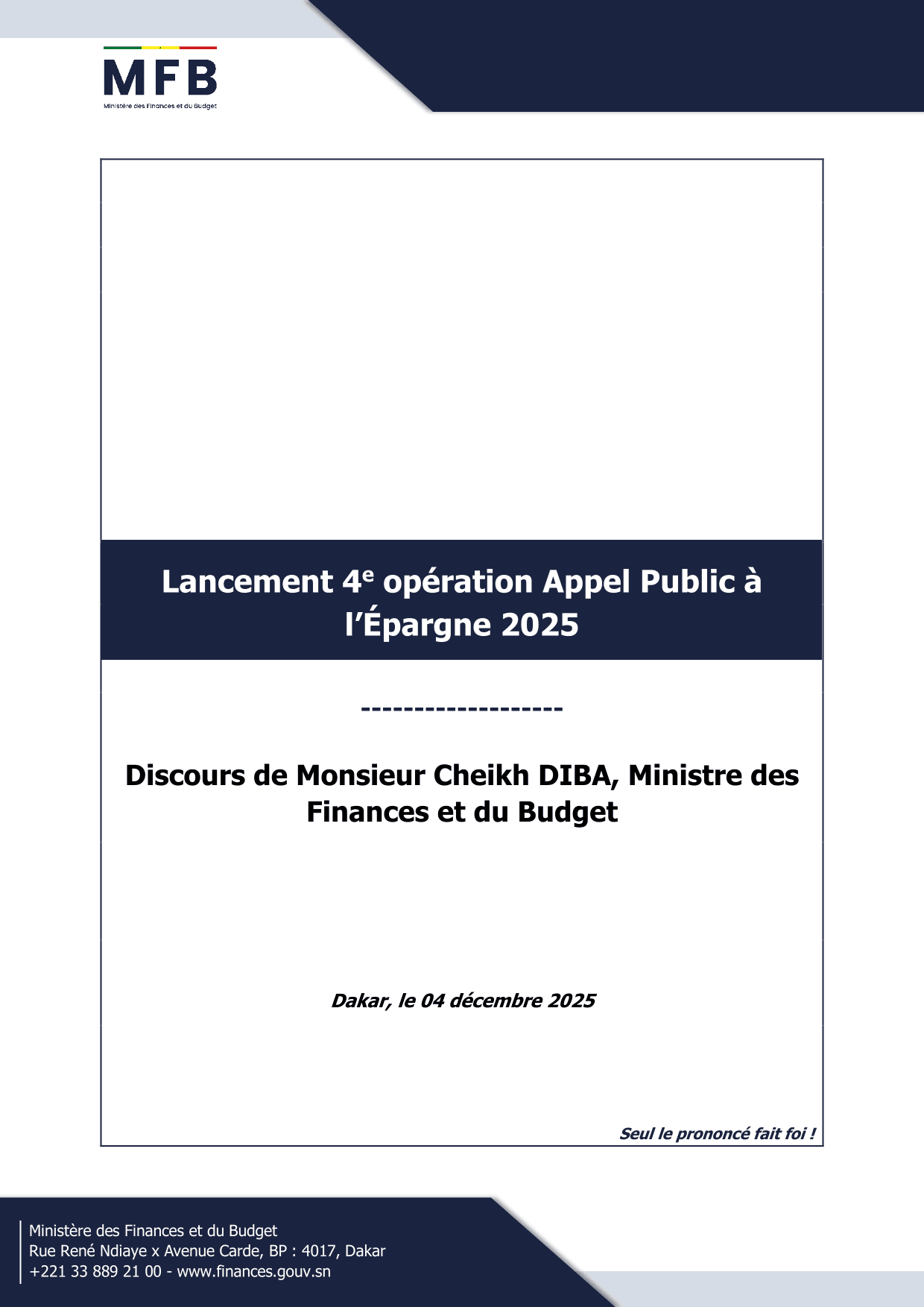 Lancement 4ᵉ opération Appel Public à l'Épargne 2025