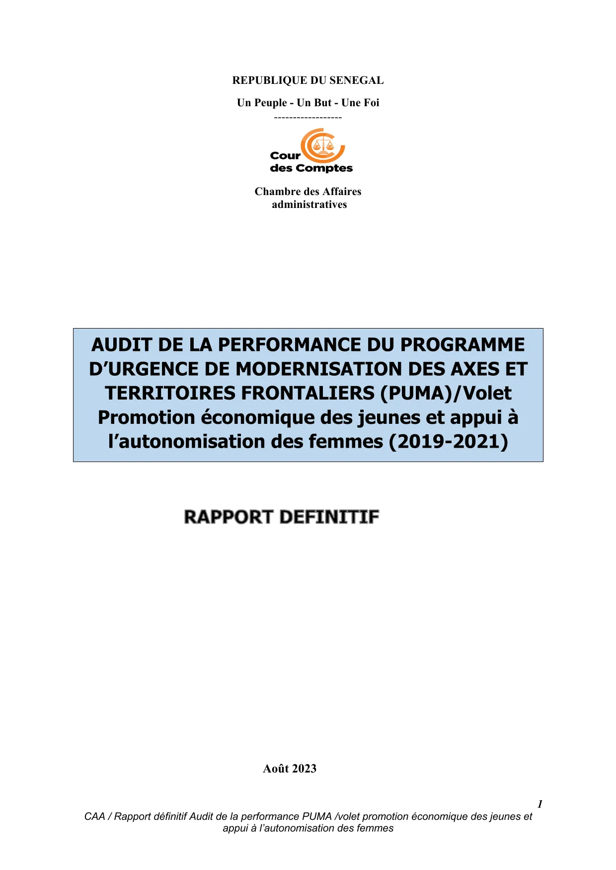 Cour des comptes Rapport Audit PUMA (2019-2021)