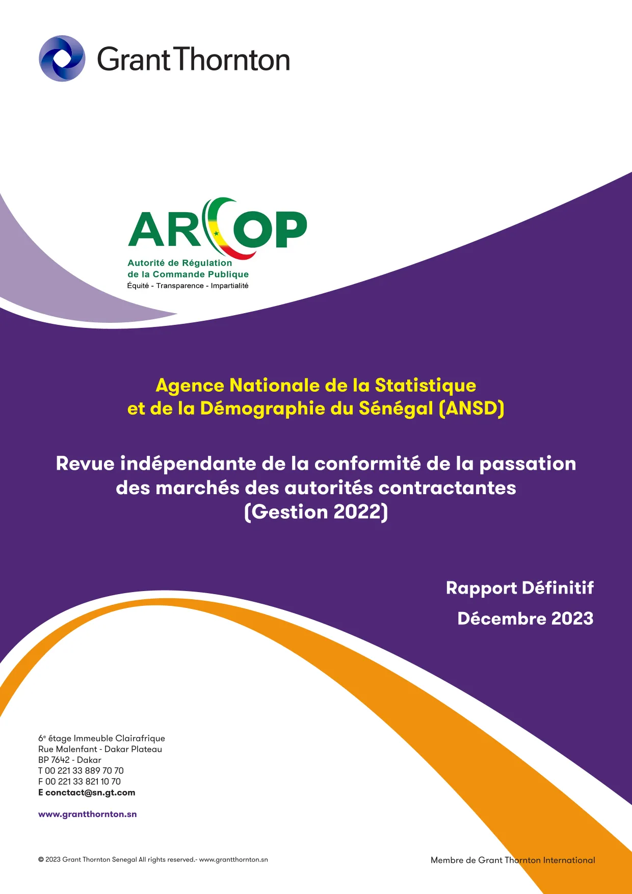 Revue indépendante de la conformité de la passation des marchés de l’ANSD, gestion 2022 – ARCOP