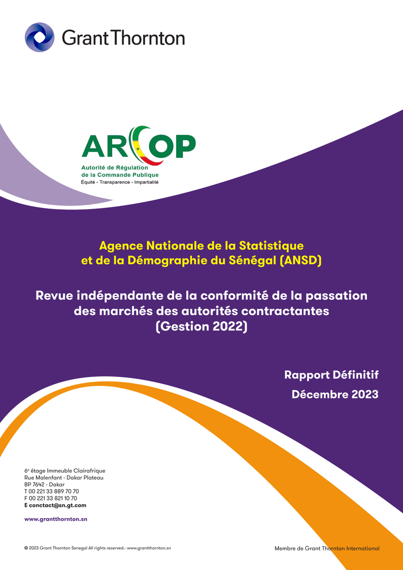 Revue indépendante de la conformité de la passation des marchés de l’ANSD, gestion 2022 – ARCOP