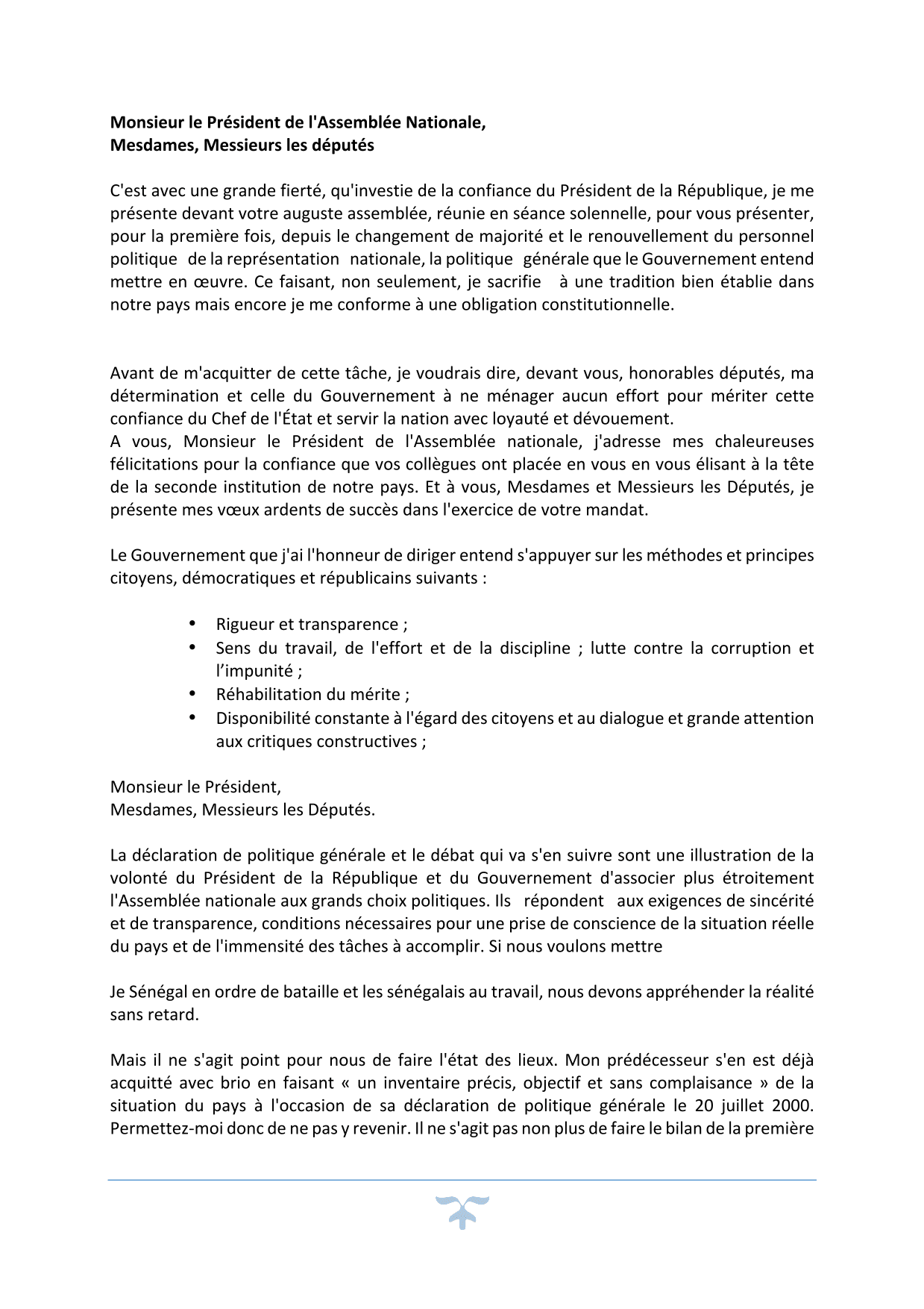 Déclaration de politique générale de Mame Madior Boye
