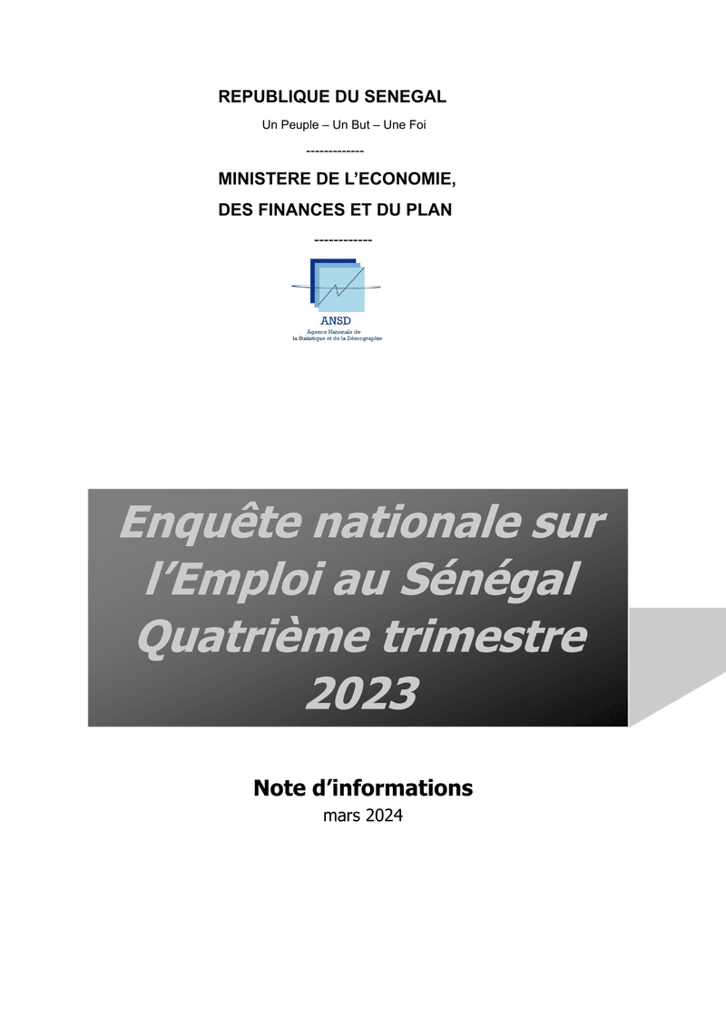 Enquête nationale sur l'emploi au Sénégal (ENES), quatrième trimestre 2023 – ANSD