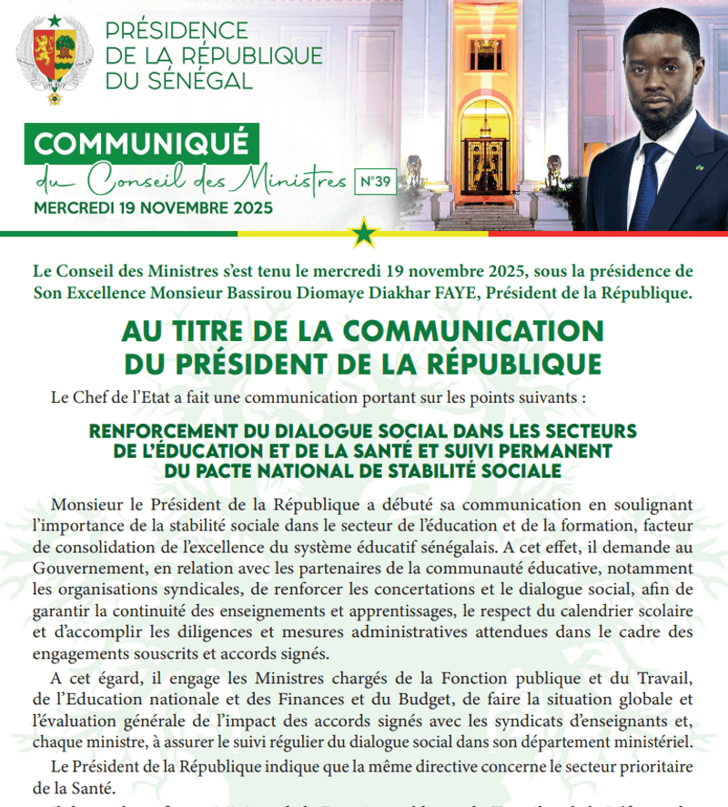 Conseil des ministres du 12 Novembre 2025