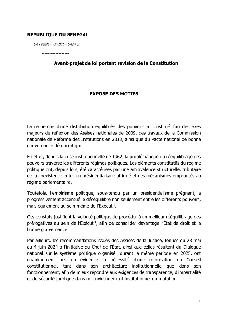 Avant-projet de loi portant révision de la Constitution du Sénégal – Gouvernement du Sénégal