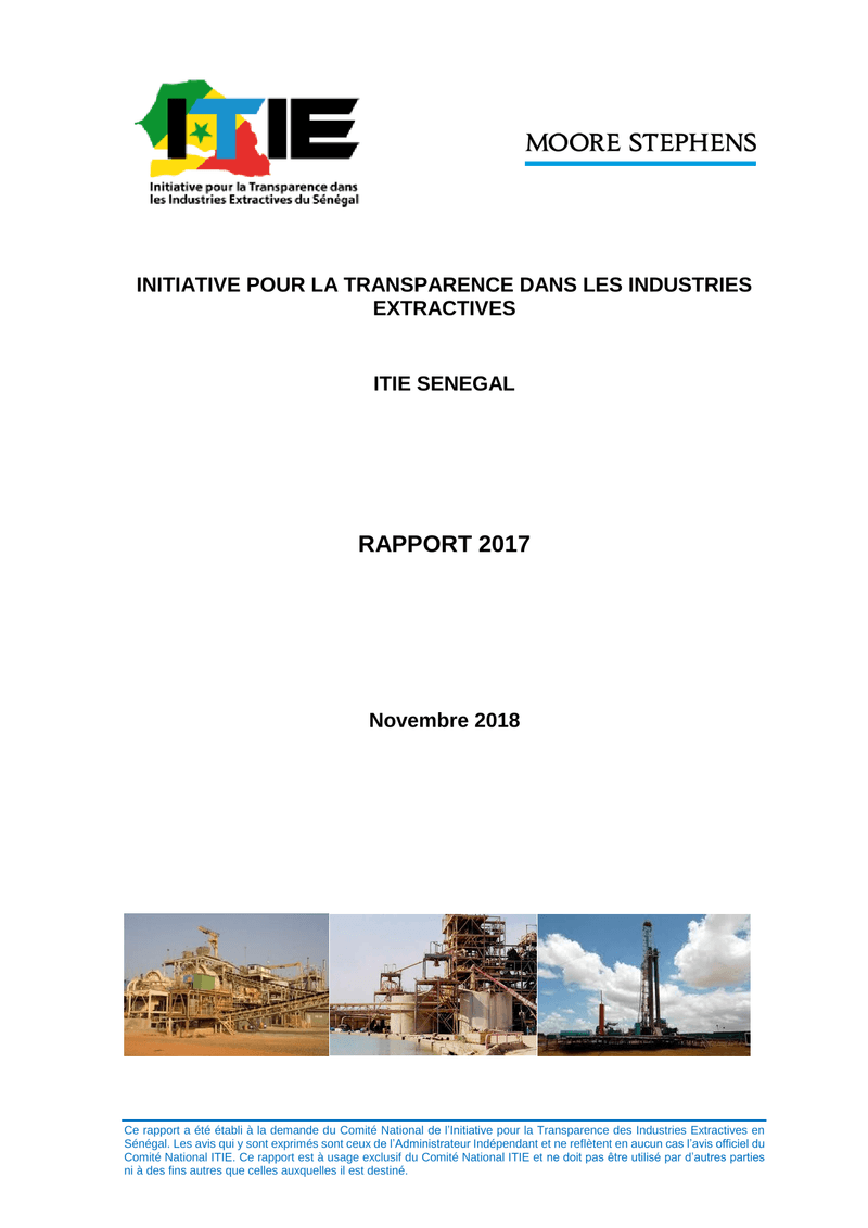 Rapport ITIE Sénégal 2017 sur les industries extractives au Sénégal – Comité national ITIE Sénégal