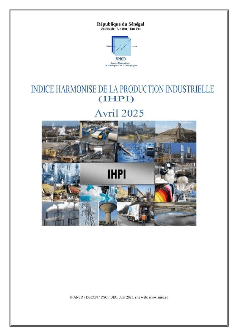 Indice harmonisé de la production industrielle d’avril 2025 – ANSD