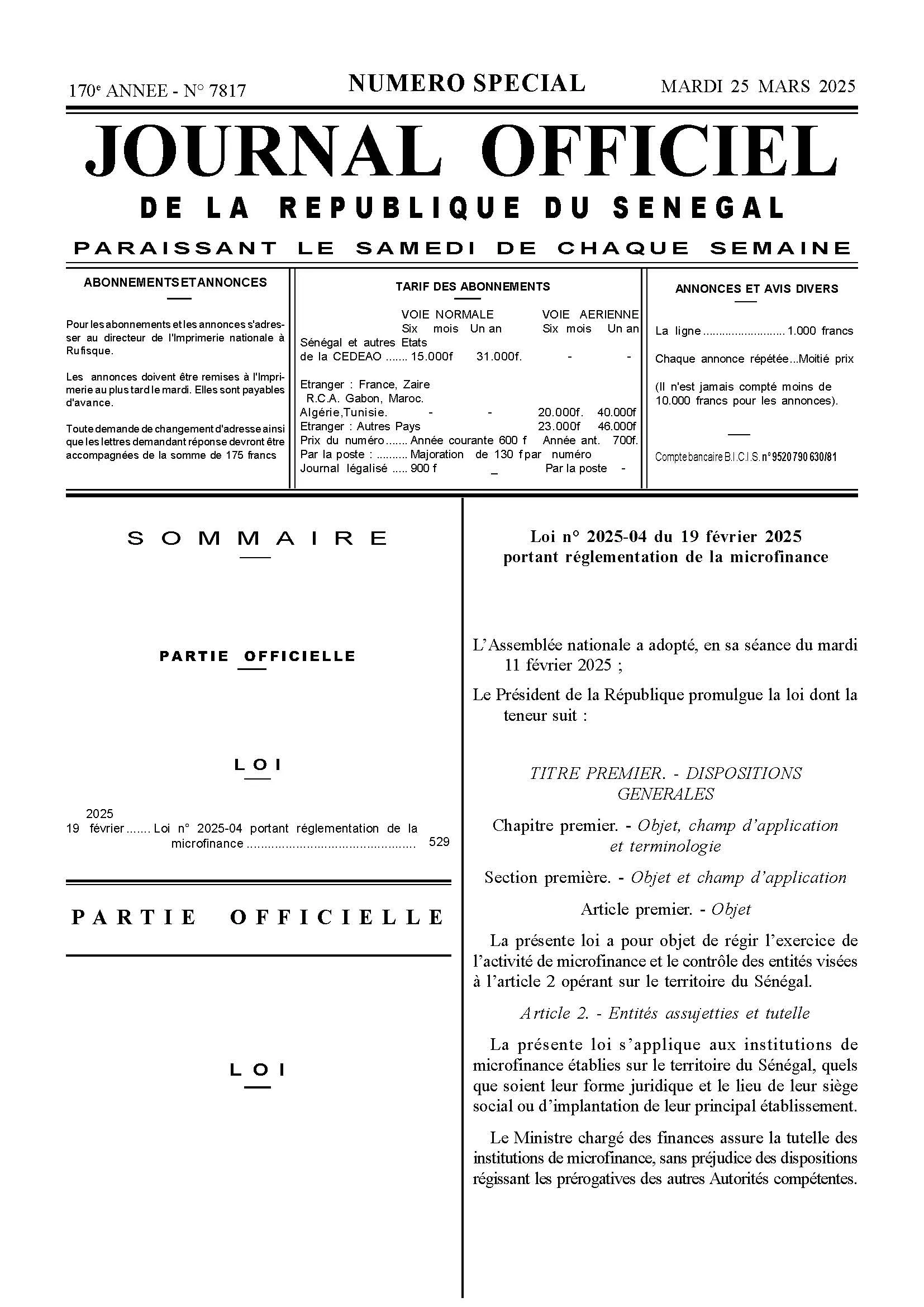Journal Officiel n°7817 du 25 mars 2025