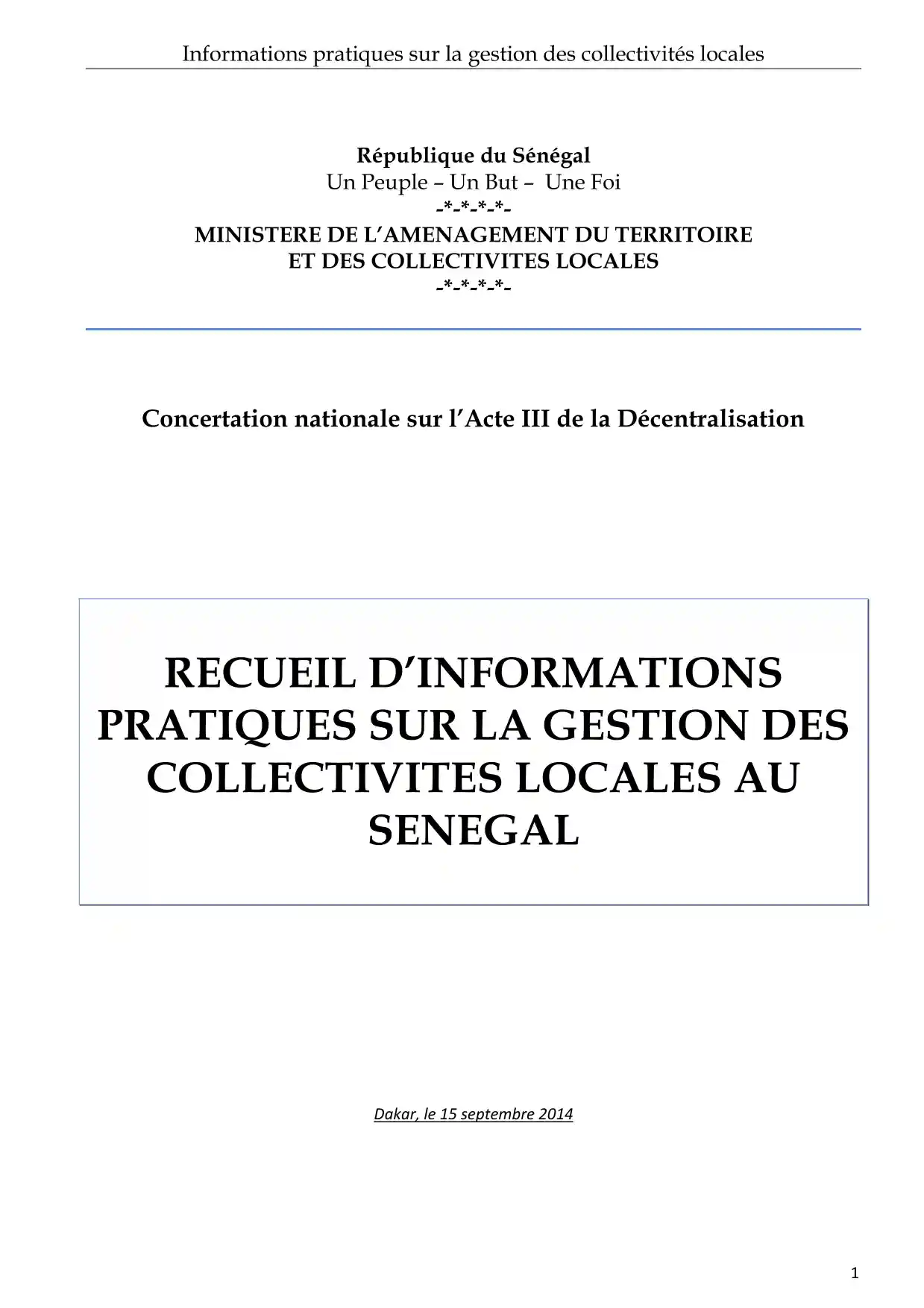 Recueil d'informations pratiques sur la gestion des collectivités locales au Sénégal