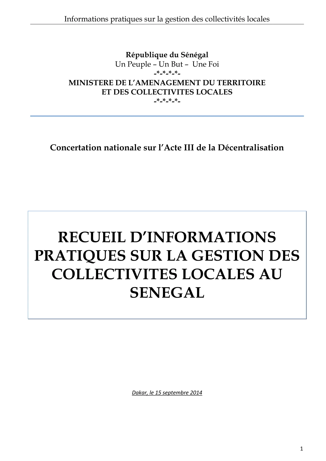 Recueil d'informations pratiques sur la gestion des collectivités locales au Sénégal