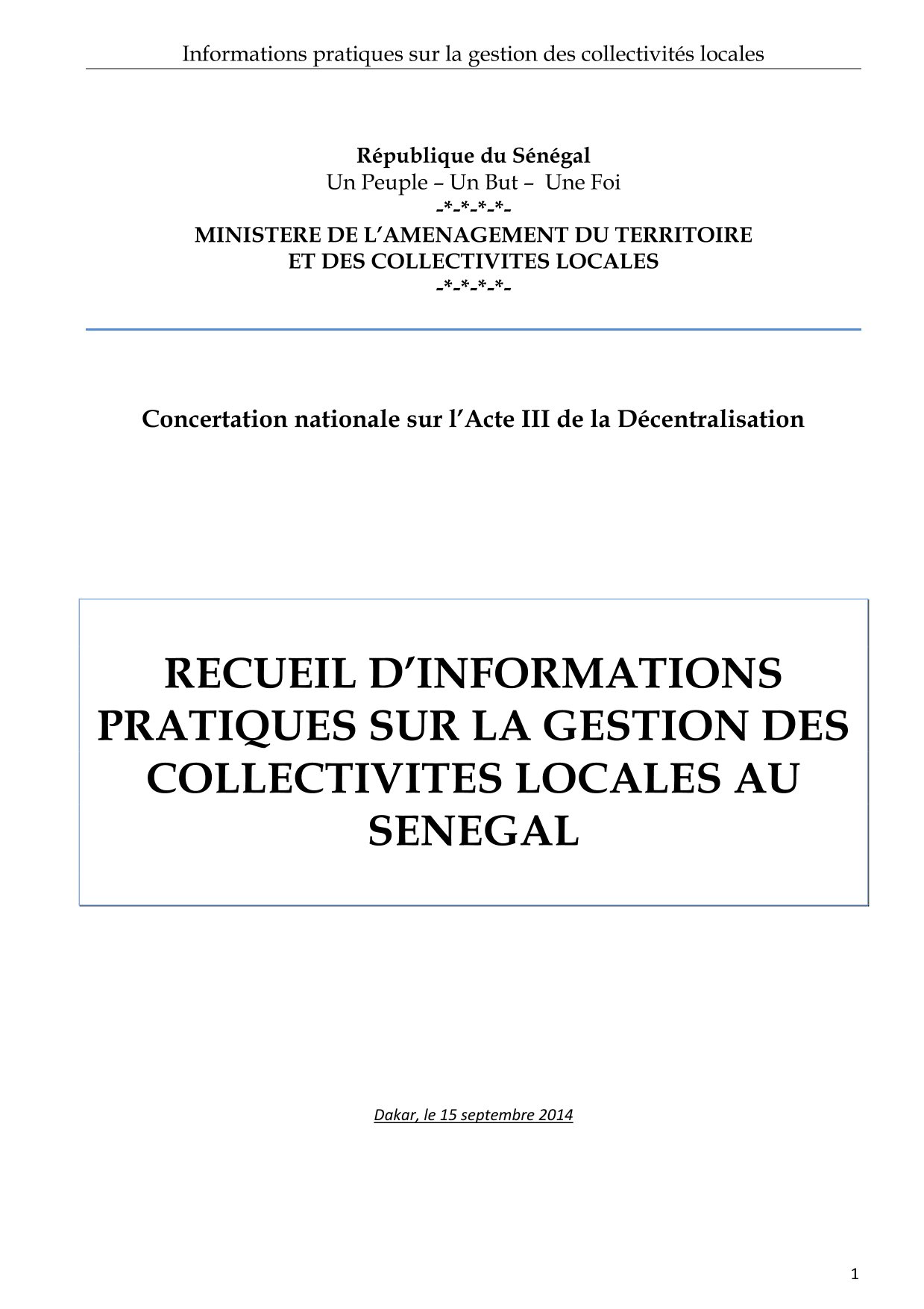 Recueil d'informations pratiques sur la gestion des collectivités locales au Sénégal