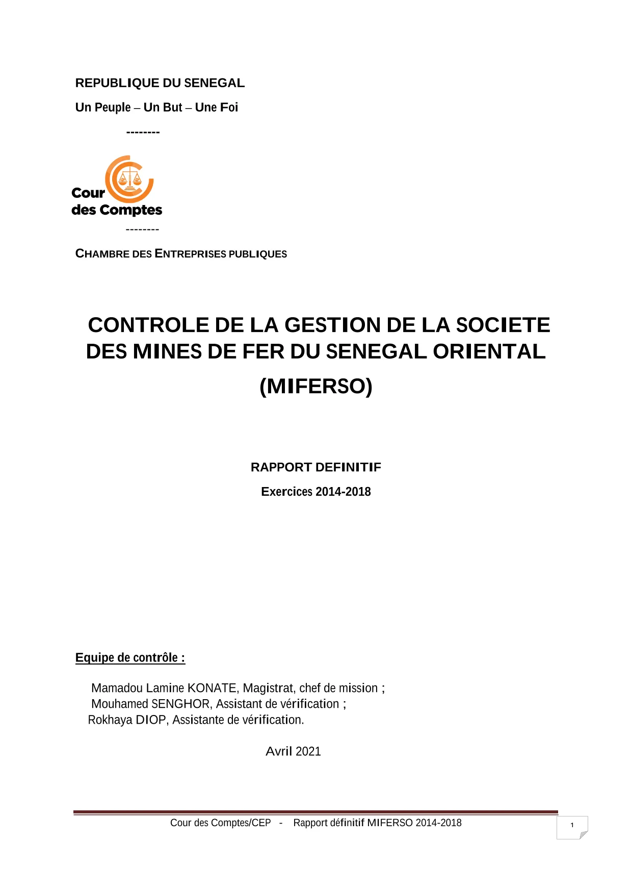Cour des comptes Rapport MIFERSO (2014-2018)