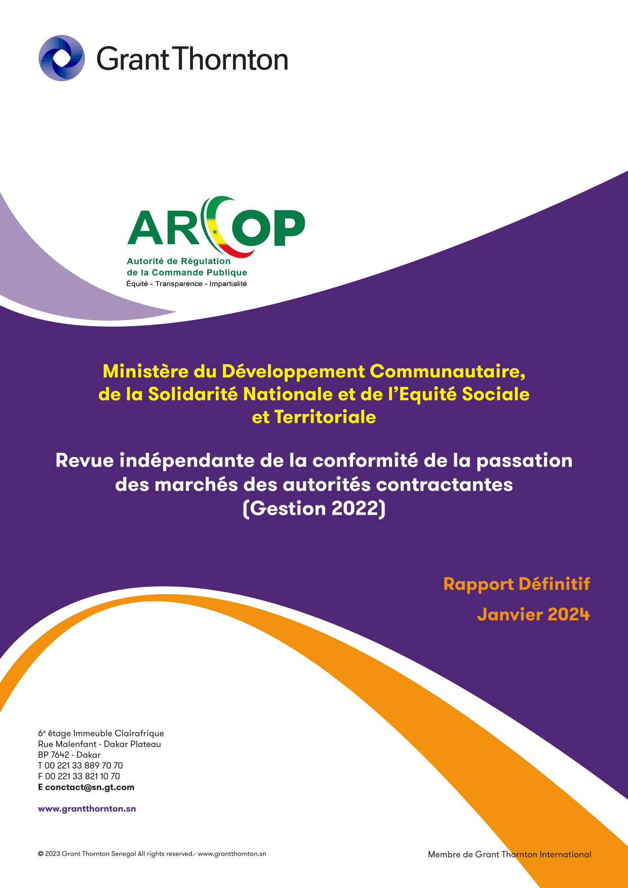 Revue indépendante de la conformité de la passation des marchés du MDCSNEST, gestion 2022 – ARCOP