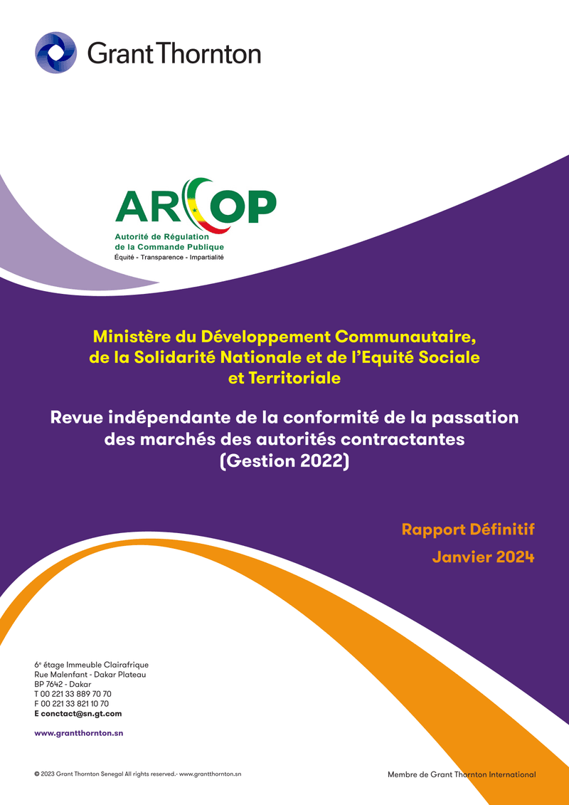 Revue indépendante de la conformité de la passation des marchés du MDCSNEST, gestion 2022 – ARCOP