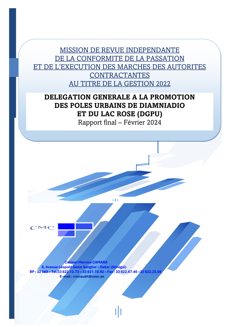 Rapport d’audit de conformité de la passation et de l’exécution des marchés de la DGPU au titre de la gestion 2022 – DGPU – ARCOP