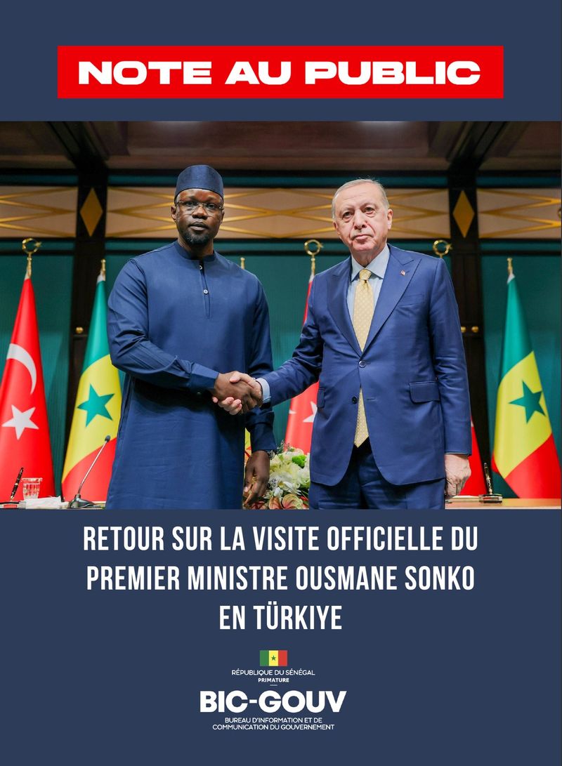 Note au Public - Visite officielle du Premier ministre Ousmane SONKO en Turquie