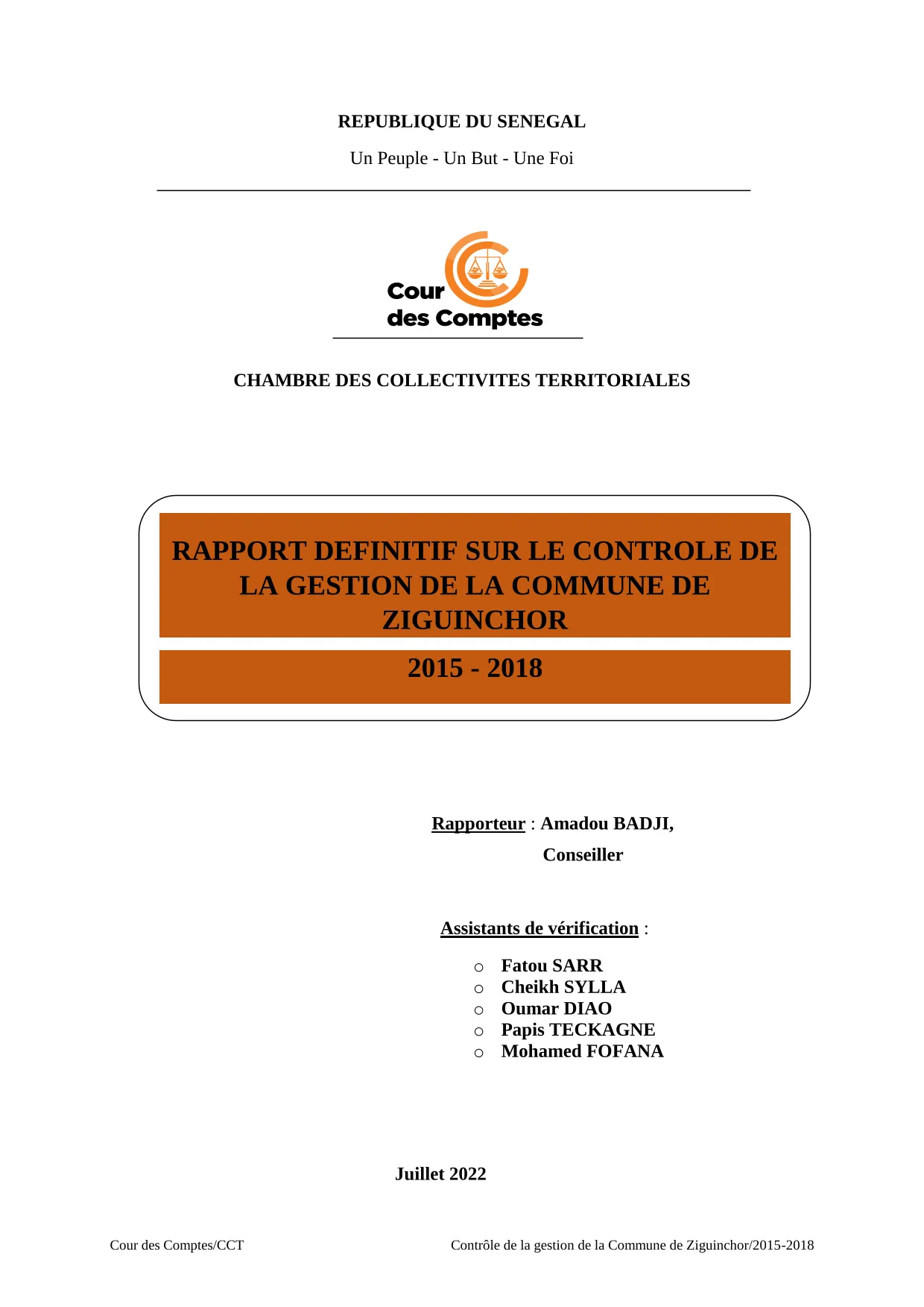 Cour des comptes Rapport contrôle commune de Ziguinchor (2015-2018)