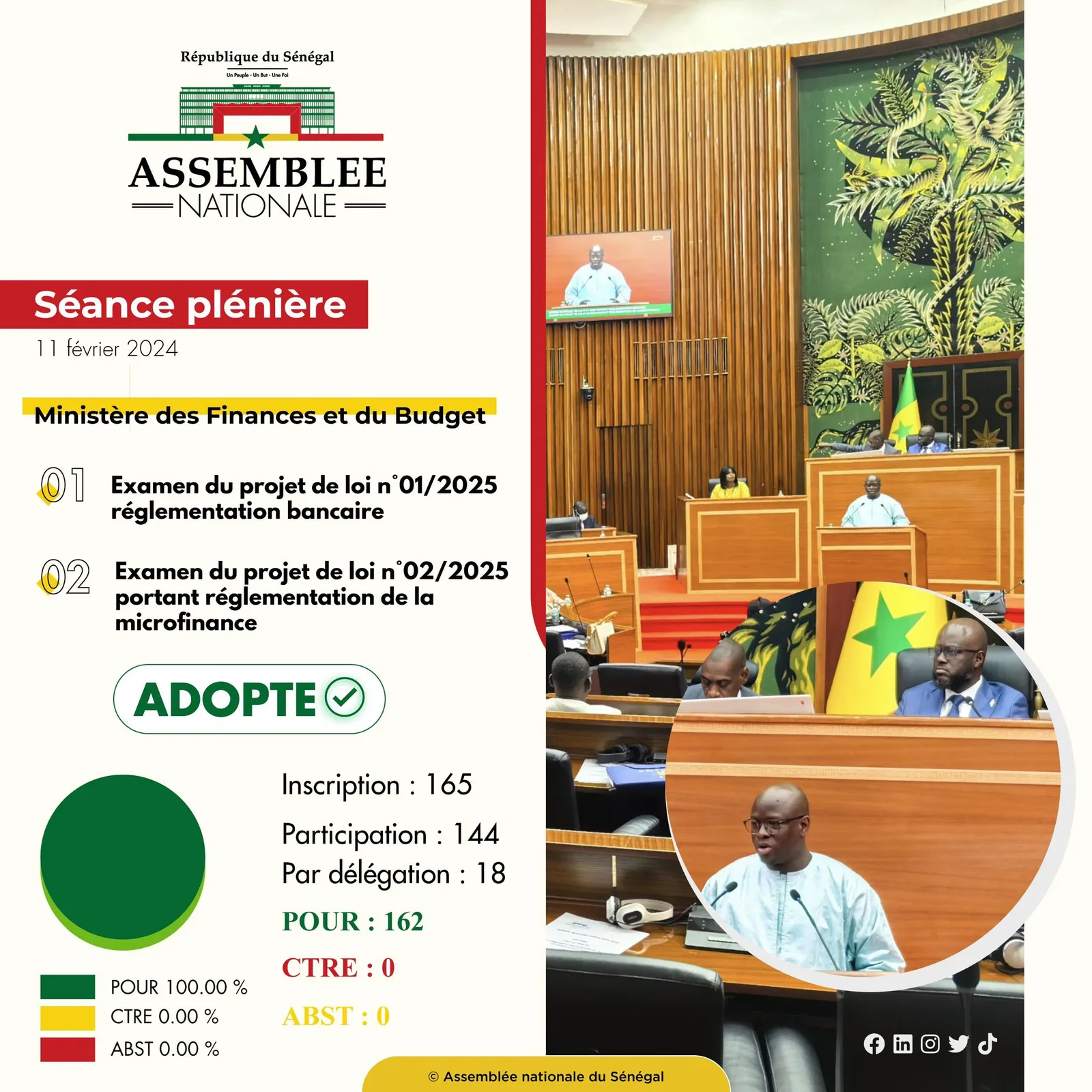 Plénière examen des projets de loi sur la réglementation bancaire et de la microfinance