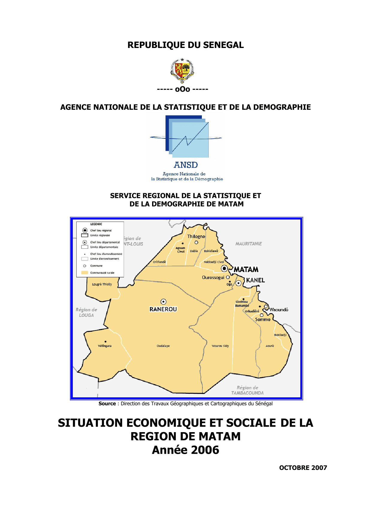 Situation économique et sociale (SES) de la région de Matam 2006 – ANSD
