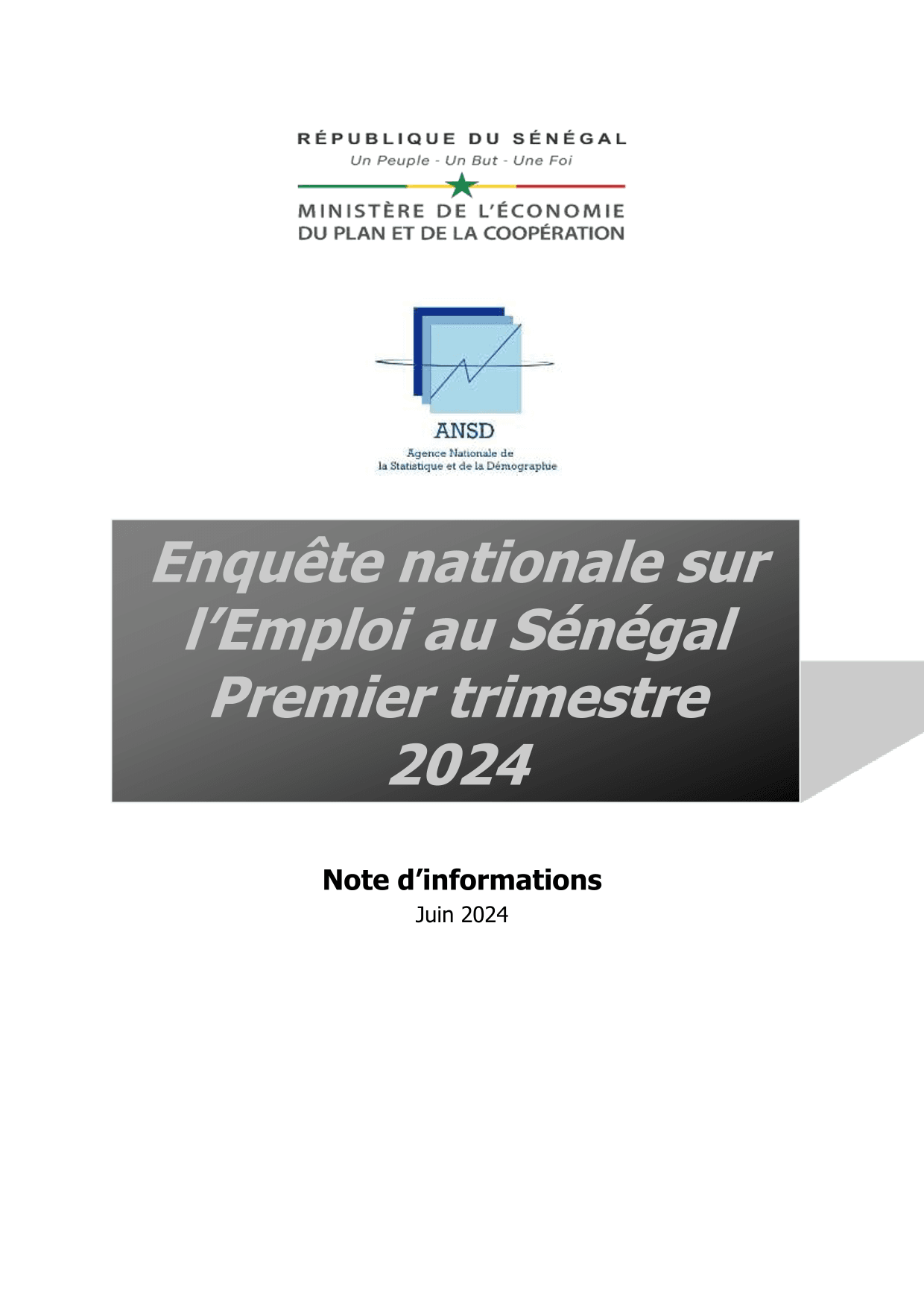 Enquête nationale sur l’emploi au Sénégal (ENES), premier trimestre 2024 – ANSD