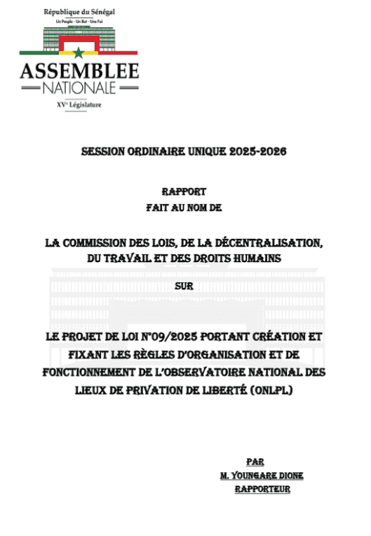 Rapport projet de loi n°09/2025 - Observatoire National des Lieux de Privation de Liberté (ONLPL)