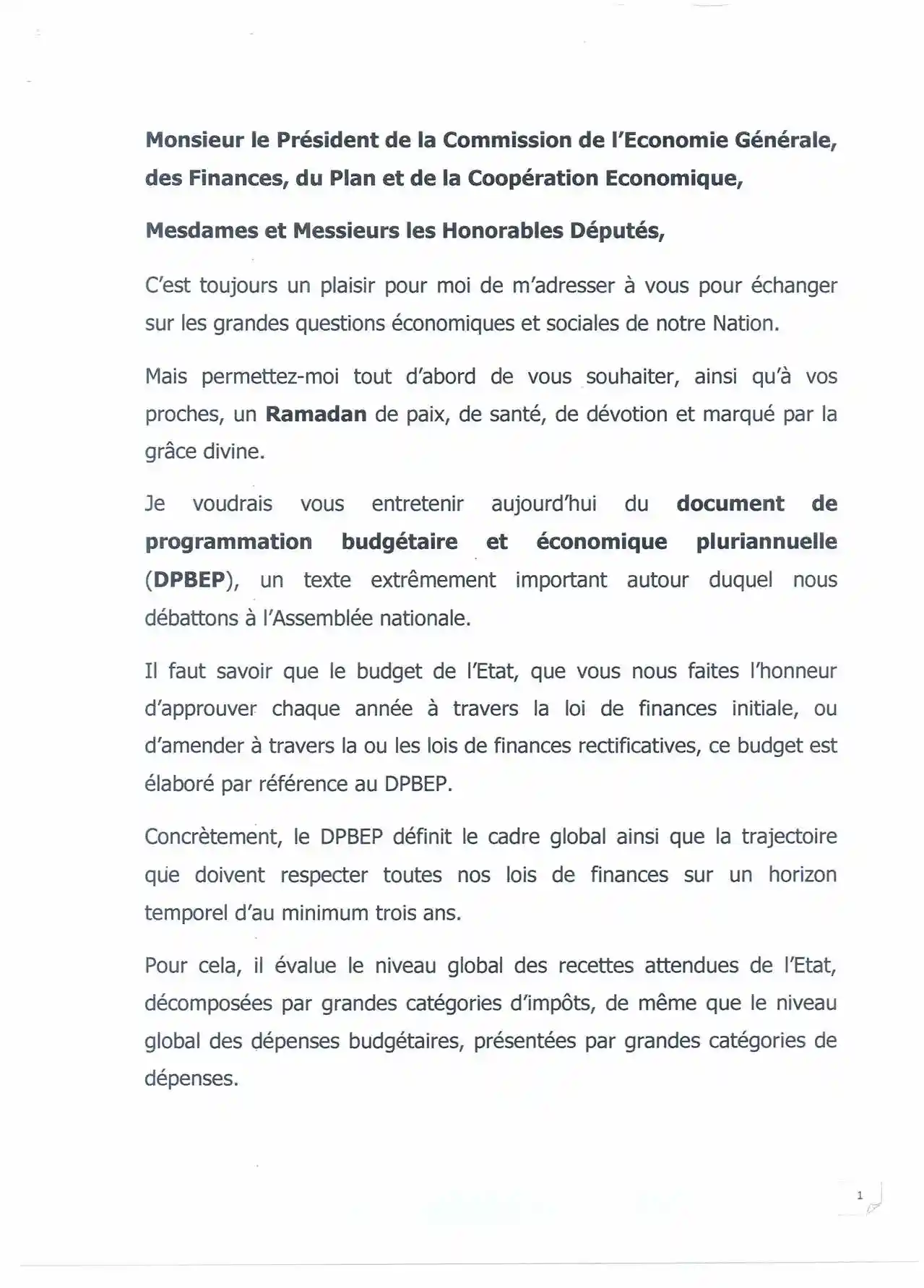 Document de Programmation Budgétaire et Economique Pluriannuelle (DPBEP) 2016-2018