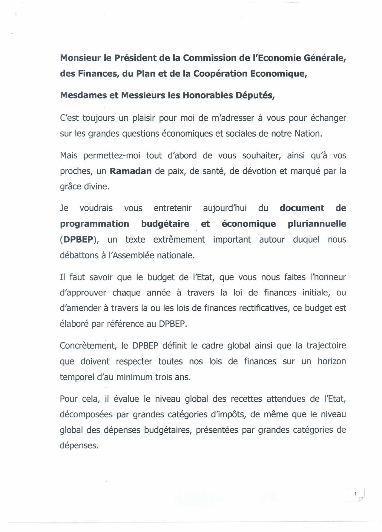 Document de Programmation Budgétaire et Economique Pluriannuelle (DPBEP) 2016-2018