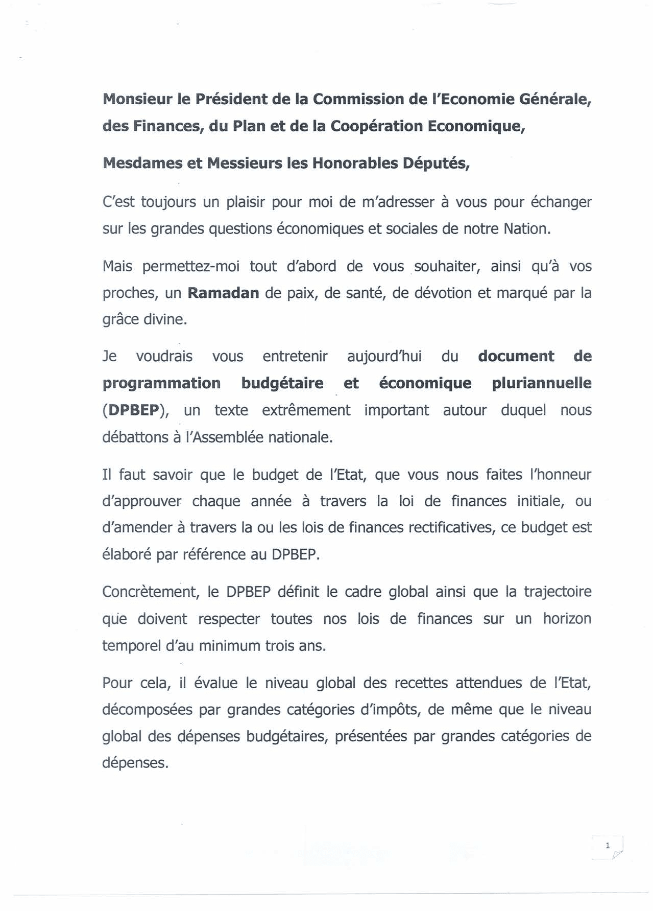 Document de Programmation Budgétaire et Economique Pluriannuelle (DPBEP) 2016-2018