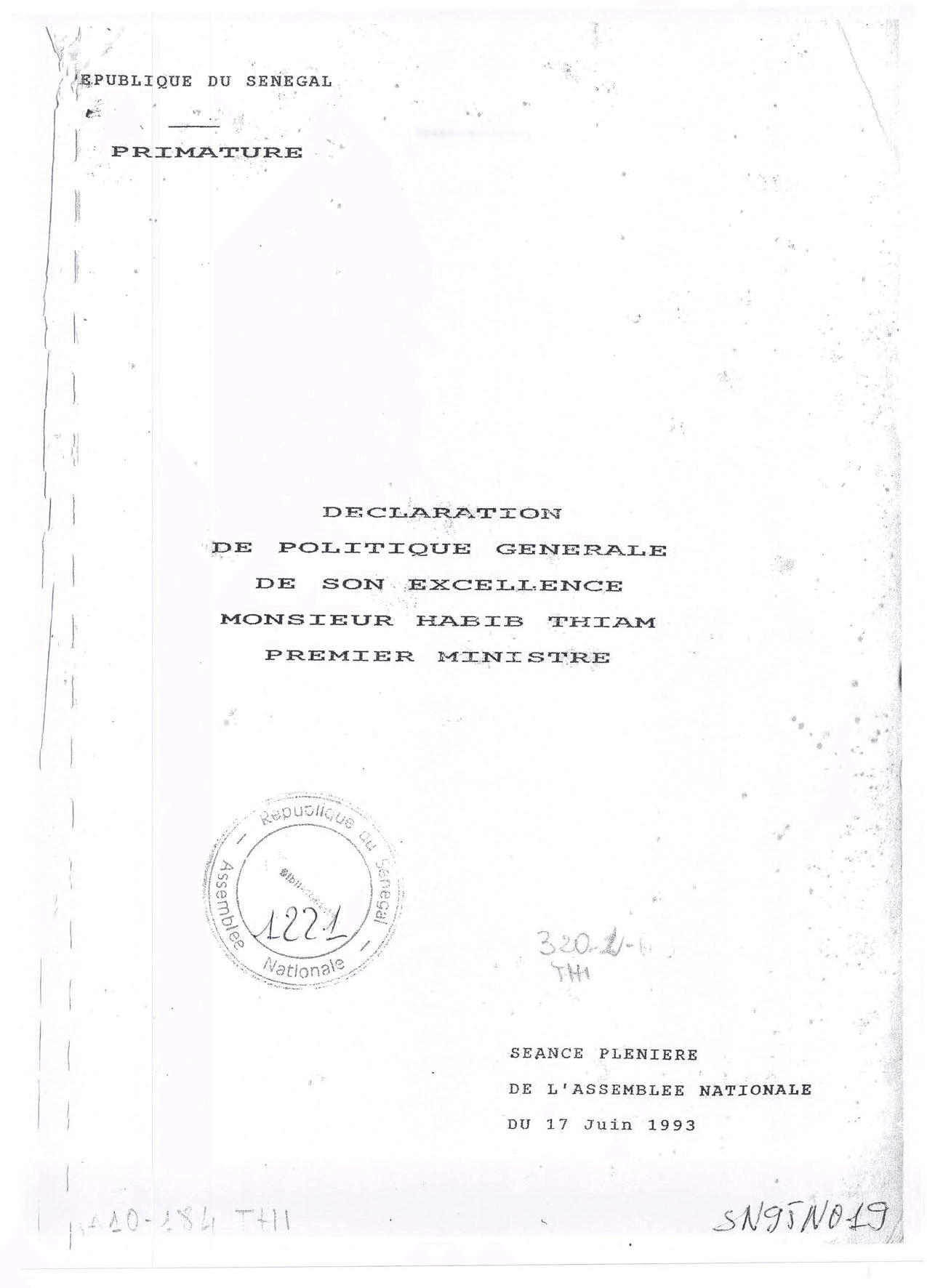 Déclaration de Politique Générale de Son Excellence Monsieur Habib Thiam, Premier Ministre
