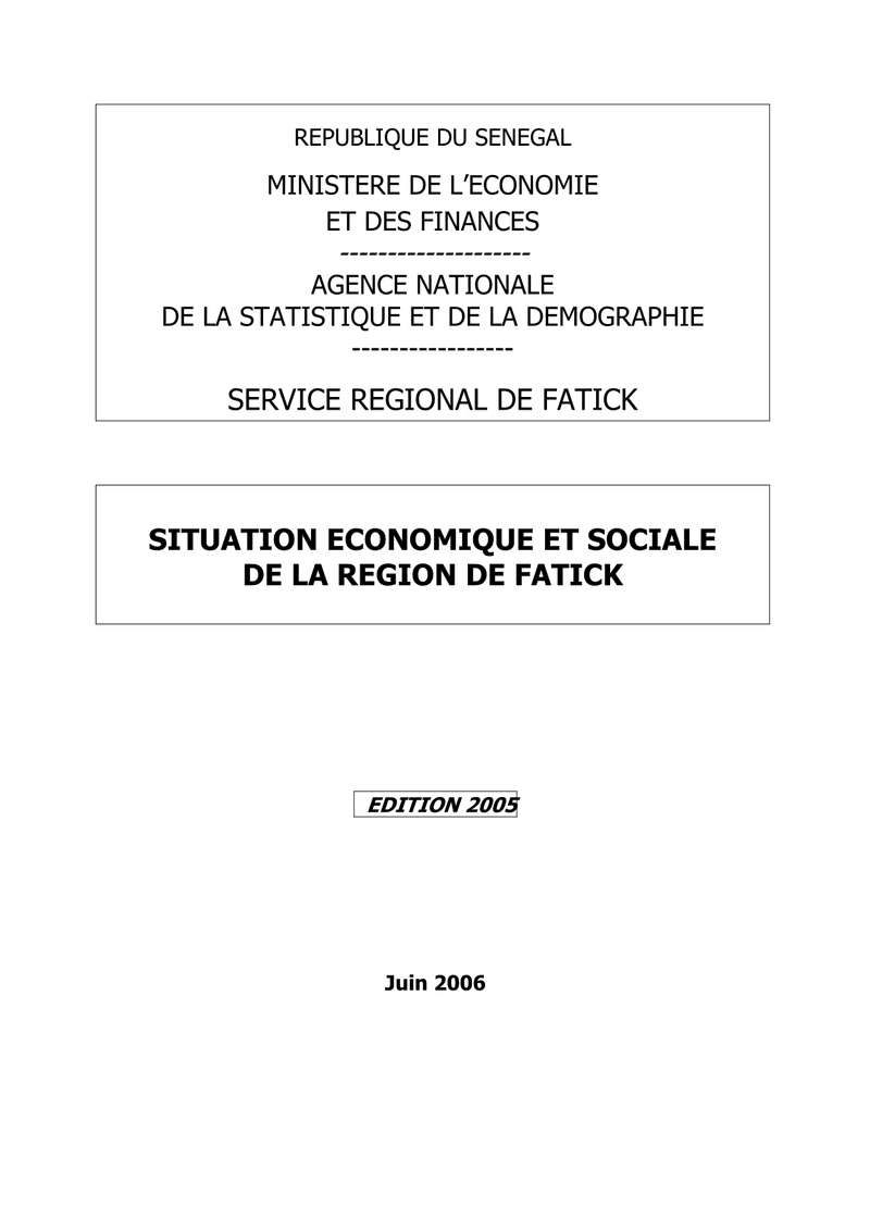 Situation économique et sociale (SES) de la région de Fatick, édition 2005 – ANSD