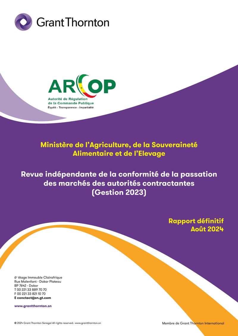 Revue indépendante de la passation des marchés du Ministère de l’Agriculture, gestion 2023 – ARCOP