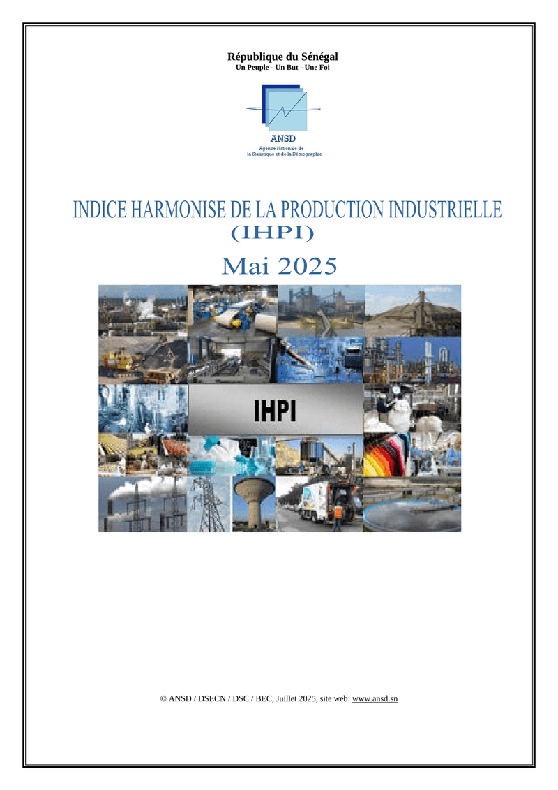 Indice harmonisé de la production industrielle (IHPI) du Sénégal, mai 2025 – ANSD