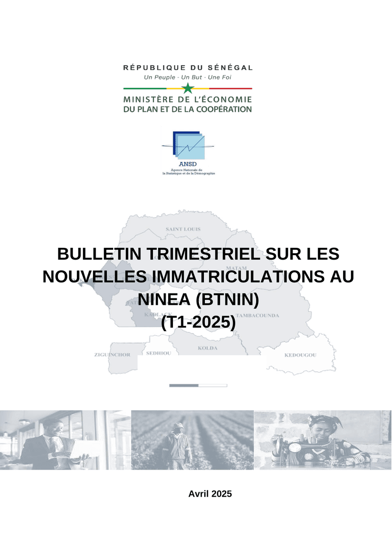 Bulletin trimestriel sur les nouvelles immatriculations au NINEA (BTNIN), Sénégal, T1 2025 – ANSD
