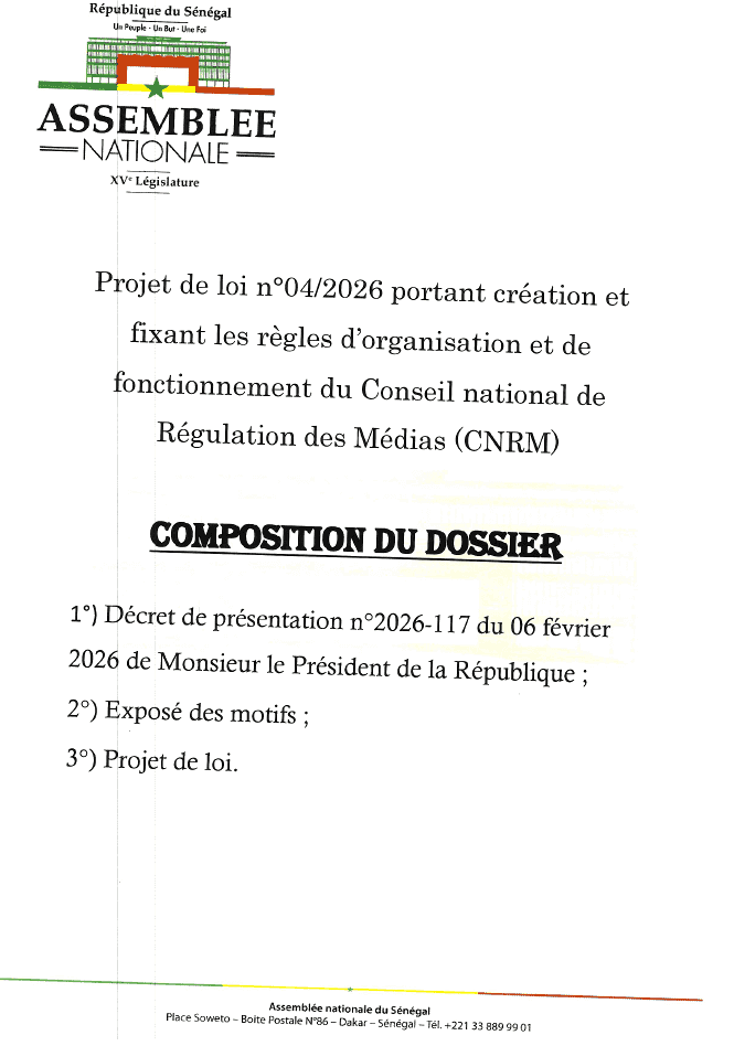Projet de loi n°04/2026 création du Conseil national de Régulation des Médias (CNRM)