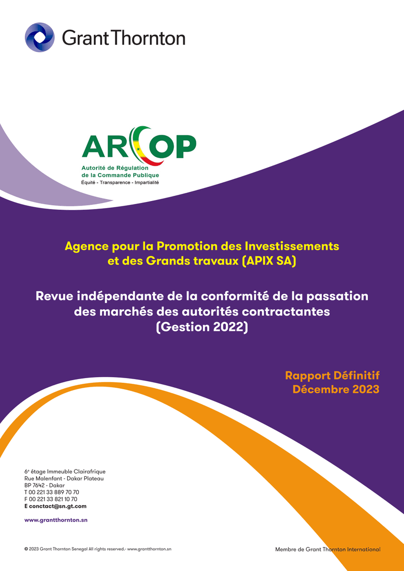 Revue indépendante de la conformité de la passation des marchés d’APIX SA, gestion 2022 – ARCOP