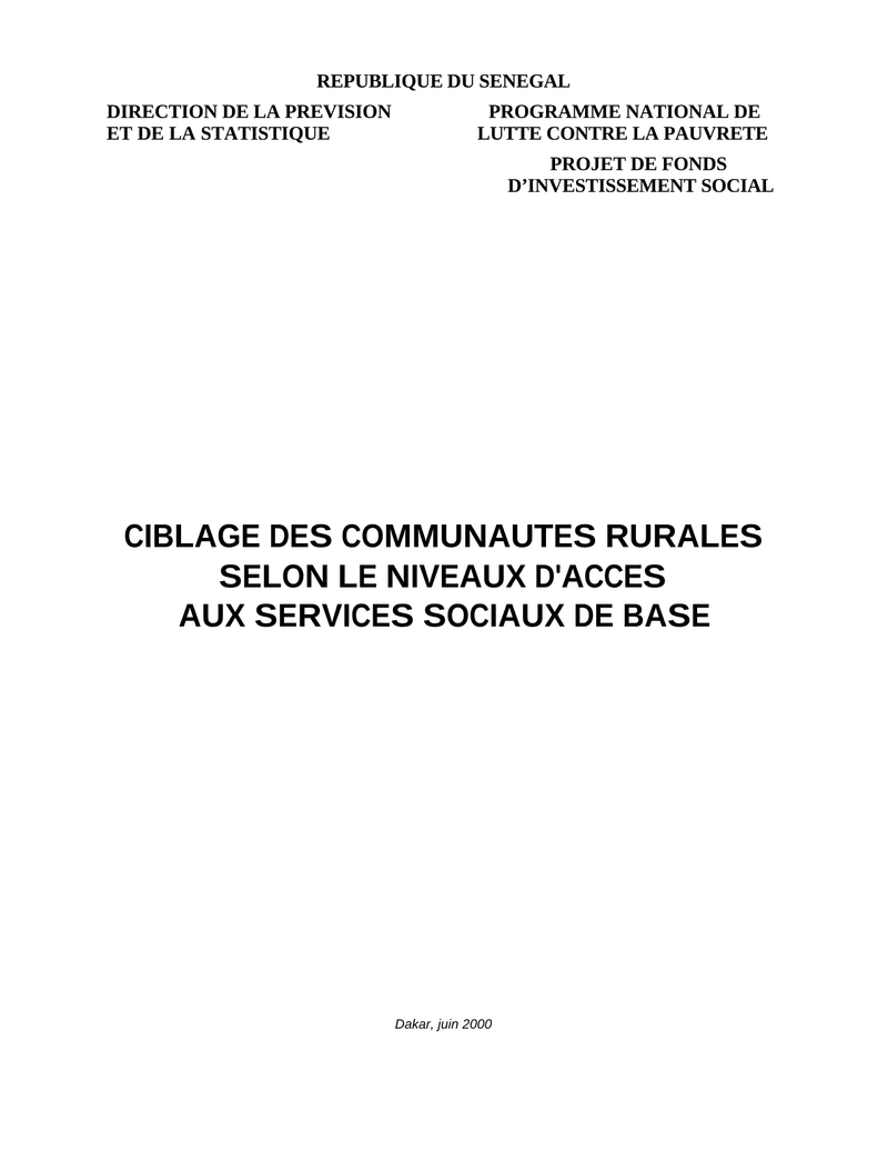 Ciblage des communautés rurales selon le niveau d'accès aux services sociaux de base, Sénégal, 2000 