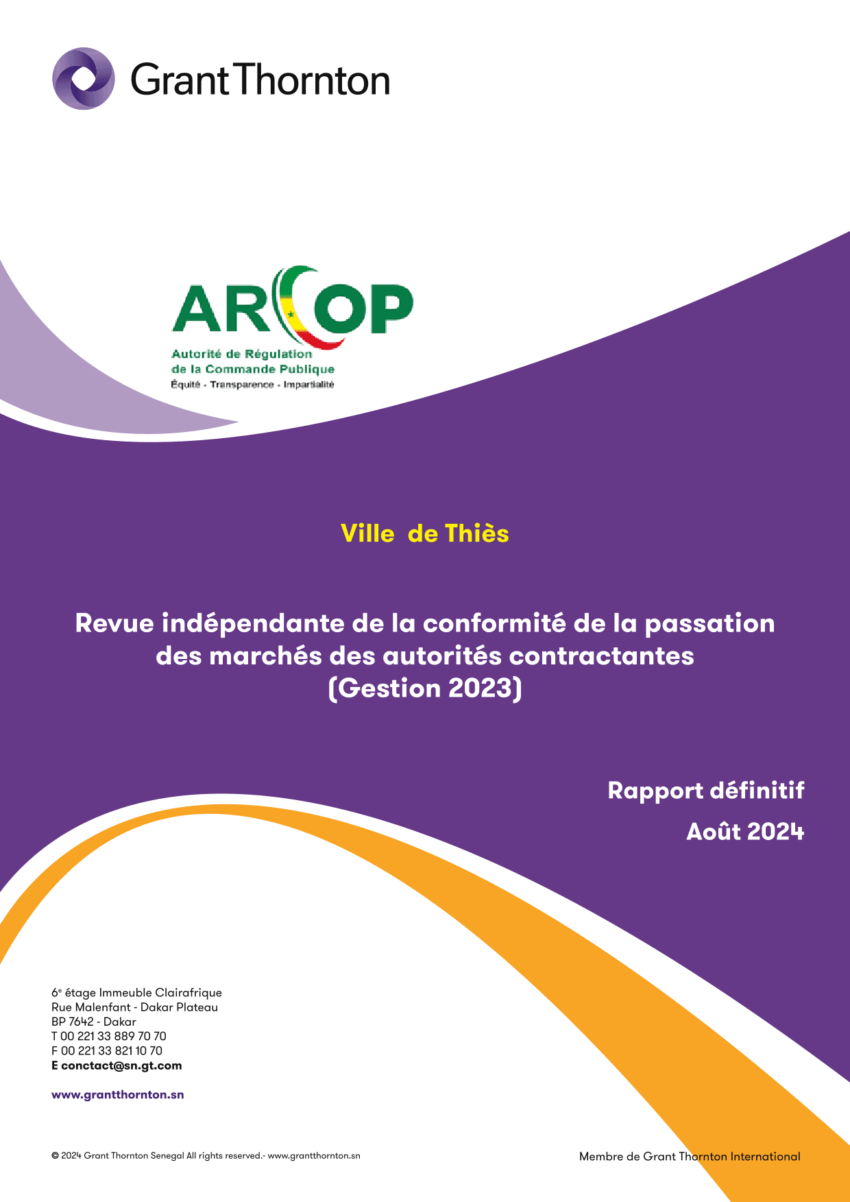 Rapport d’audit de conformité de la passation des marchés publics de la Ville de Thiès pour la gestion 2023 – ARCOP
