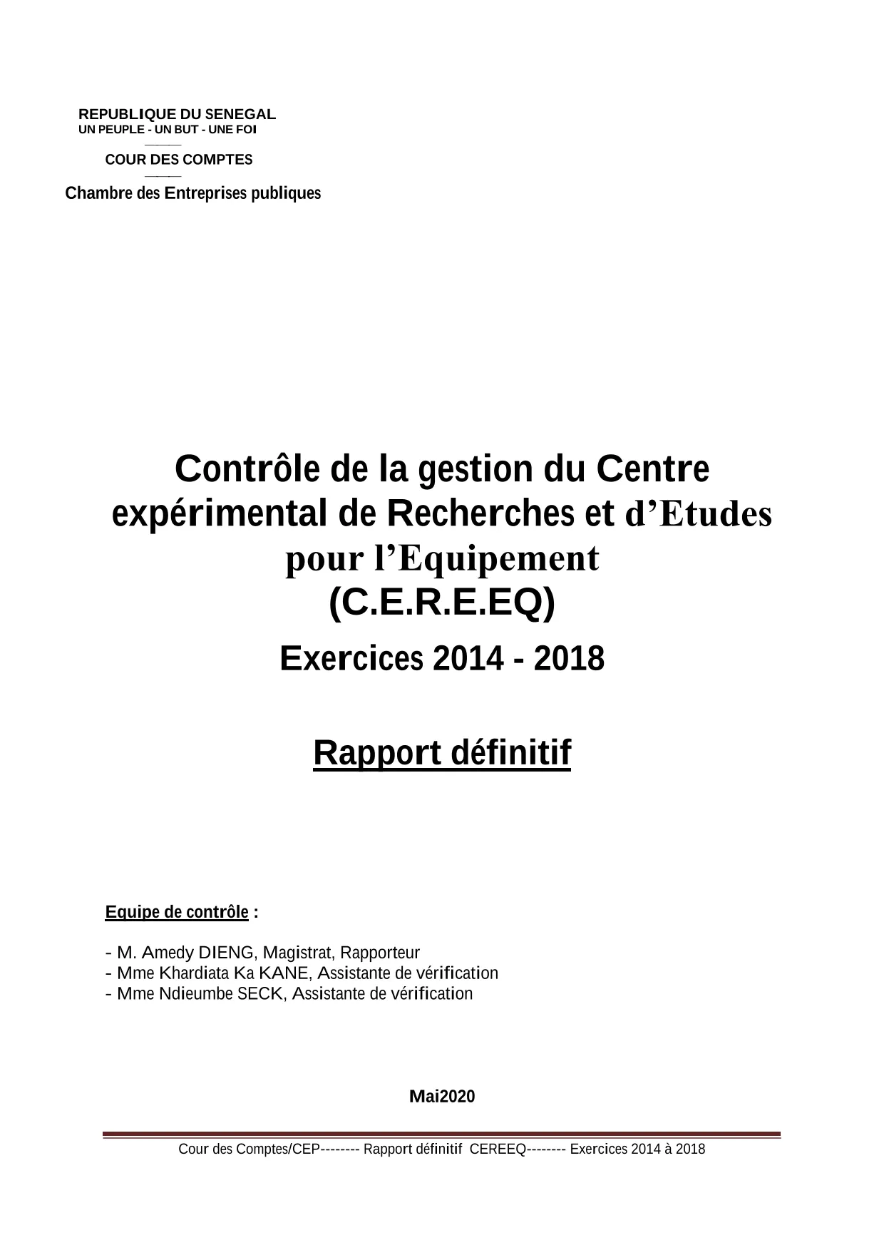 Cour des comptes Rapport contrôle CEREEQ (2014-2018)