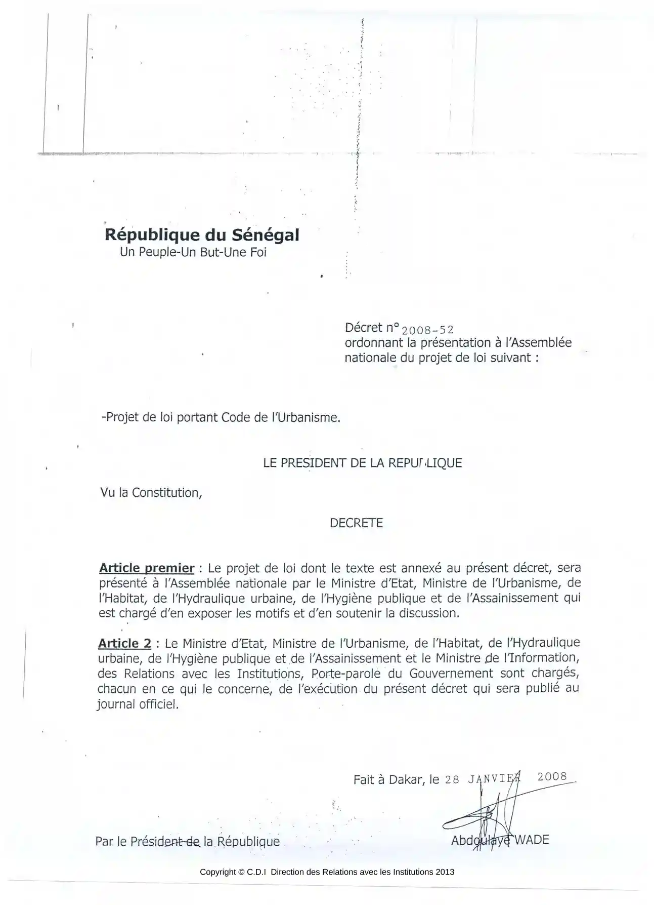 Loi n°2008-43 du 20 août 2008 portant Code de l'Urbanisme