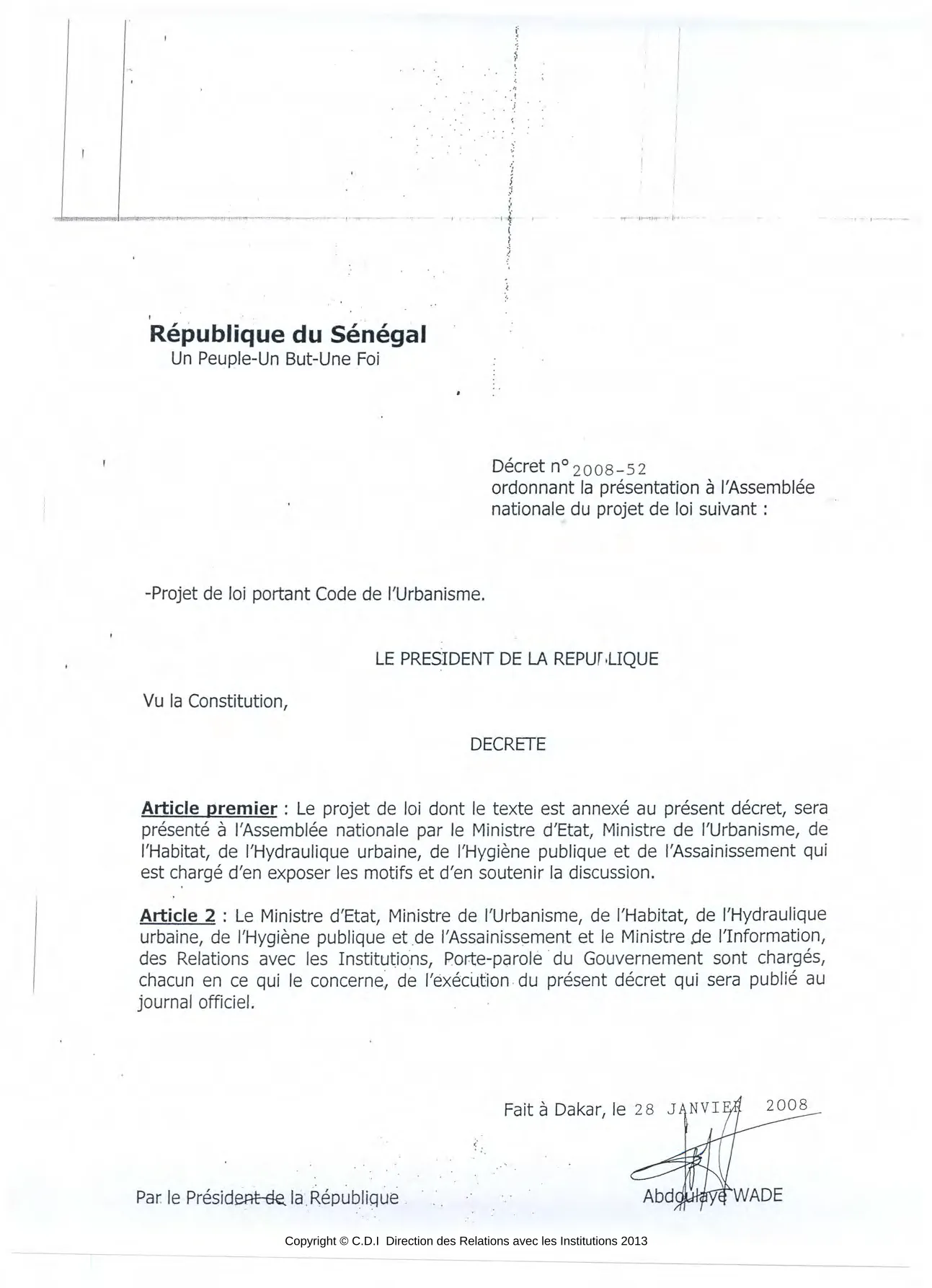 Loi n°2008-43 du 20 août 2008 portant Code de l'Urbanisme